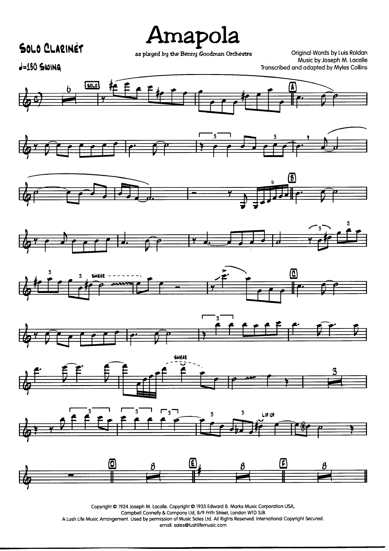 Amapola Clarinet001 — sheet music cover (first page)