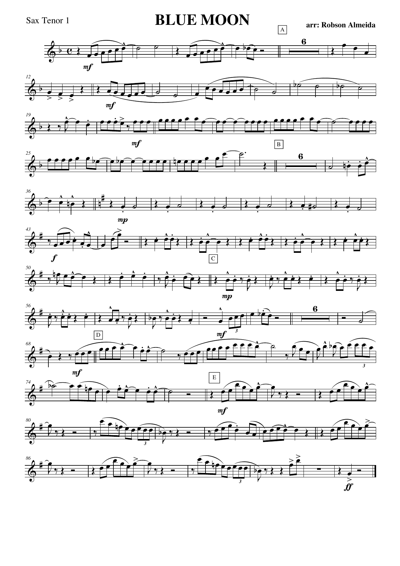 Blue Moon - Sax Tenor — sheet music cover (first page)