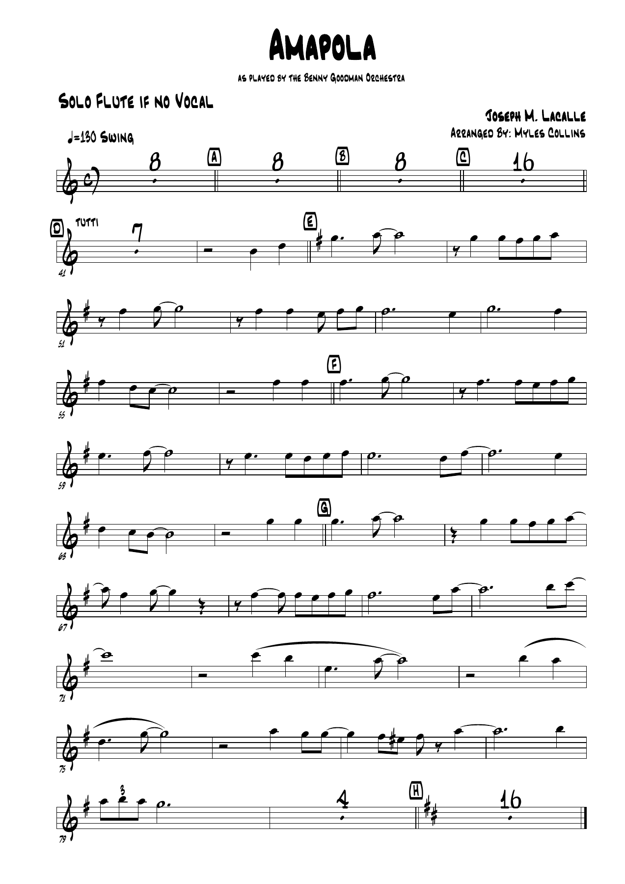 Flauta — big_band_vocal sheet music arranged by Myles Collins | Latin Jazz