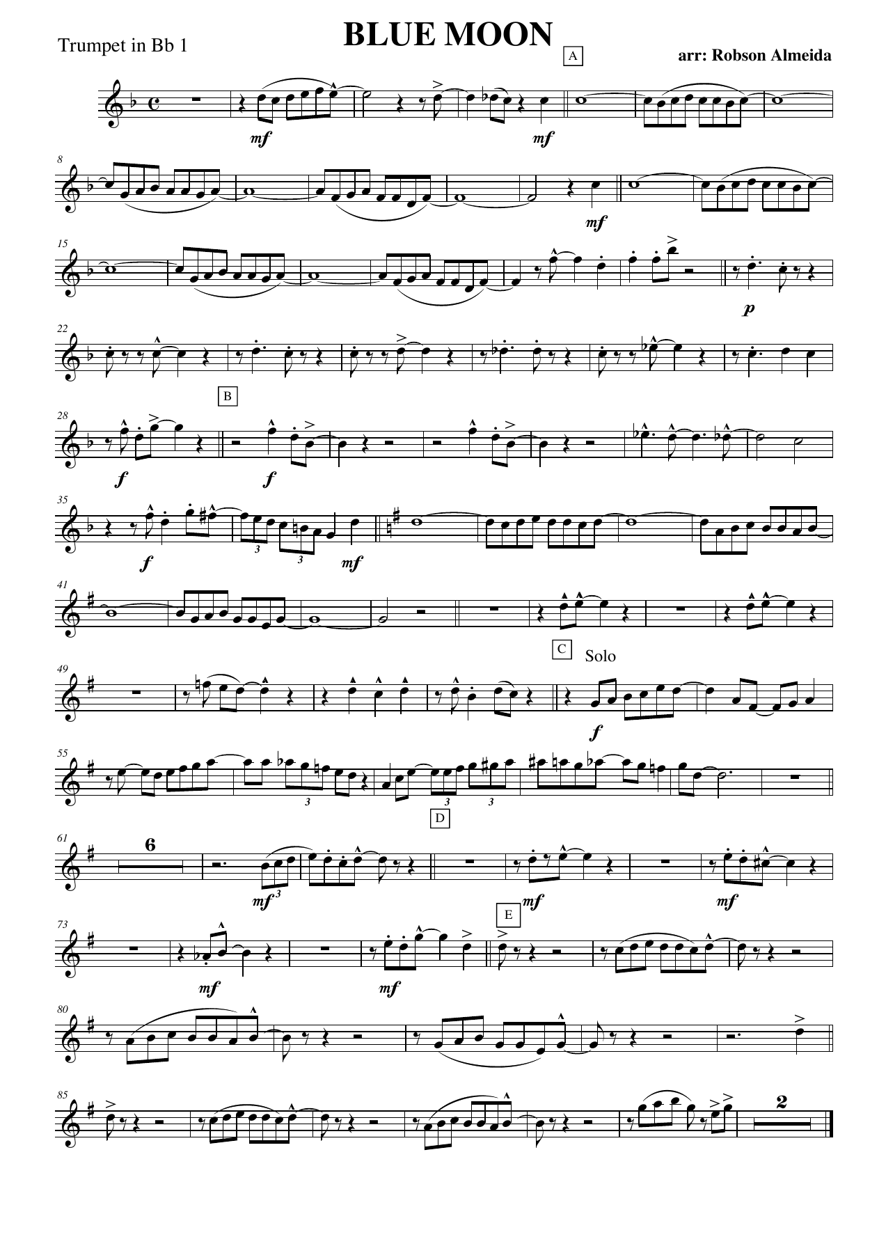 Blue Moon - Sax Trompeta — sheet music cover (first page)