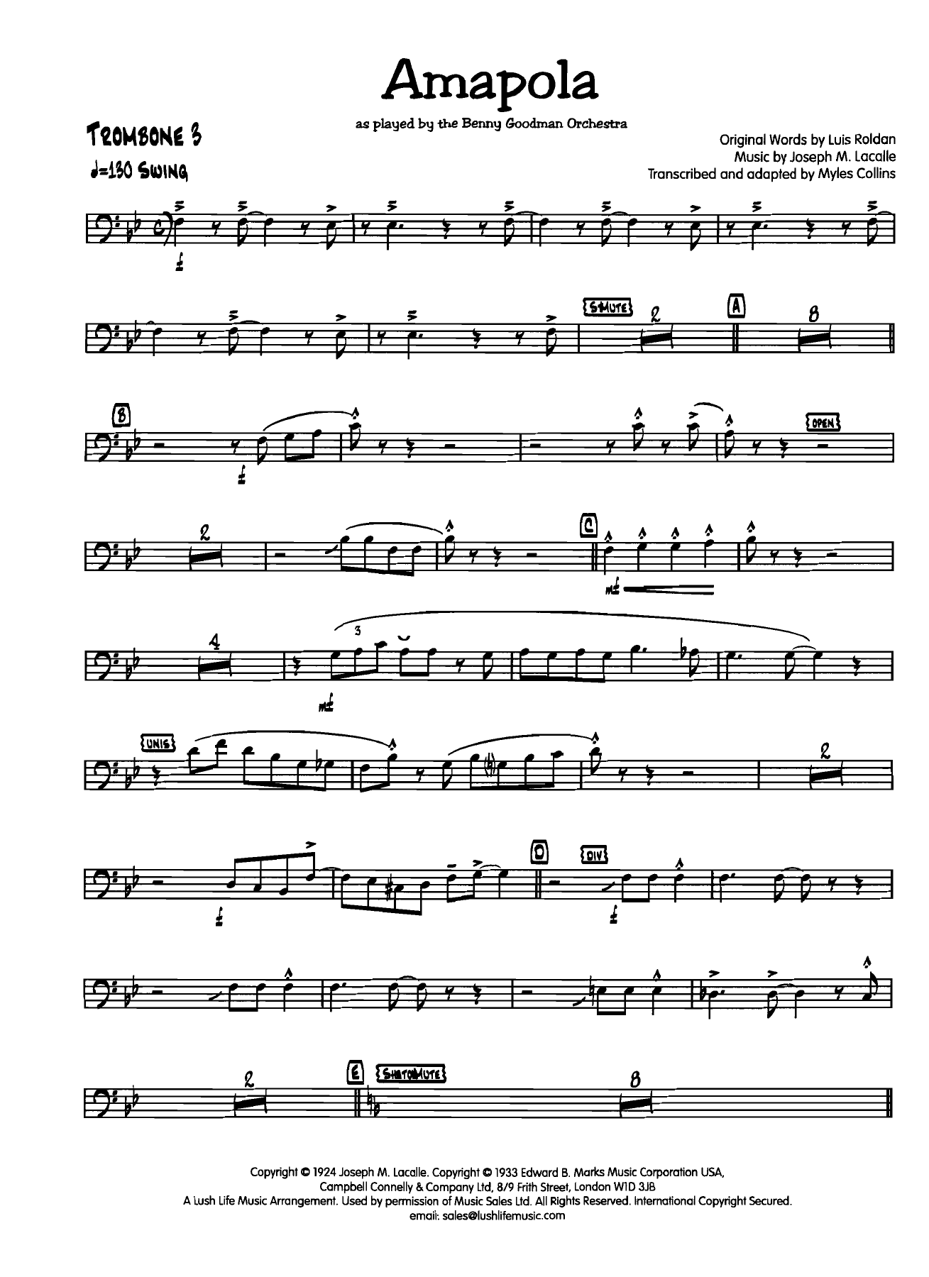 Amapola 3 Trombone — sheet music cover (first page)