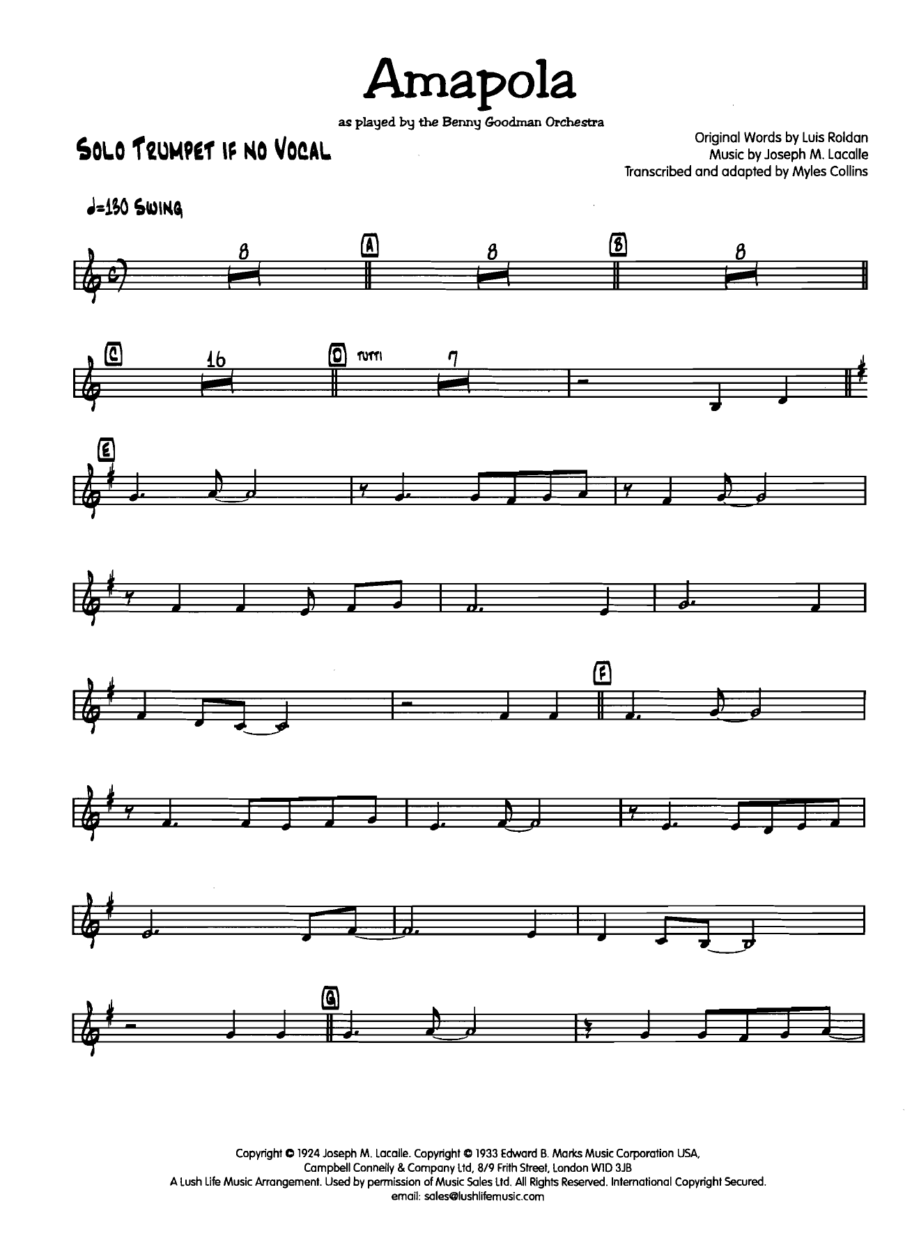 Amapola Trumpet Def. Voz — big_band_vocal sheet music arranged by Myles Collins | Latin Jazz