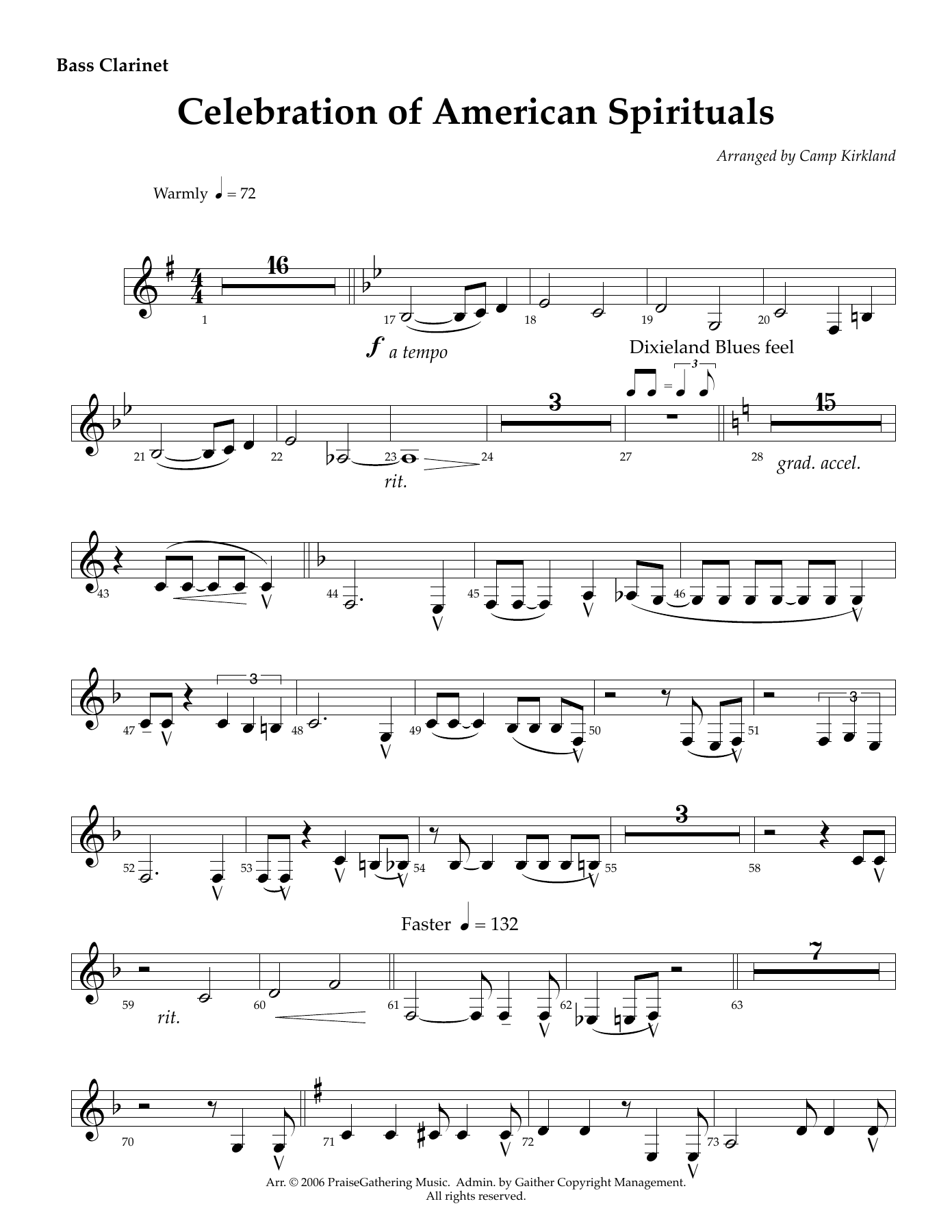 Bass Clarinet — concert_band sheet music arranged by Celebration Of American Spirituals | Jazz Standard