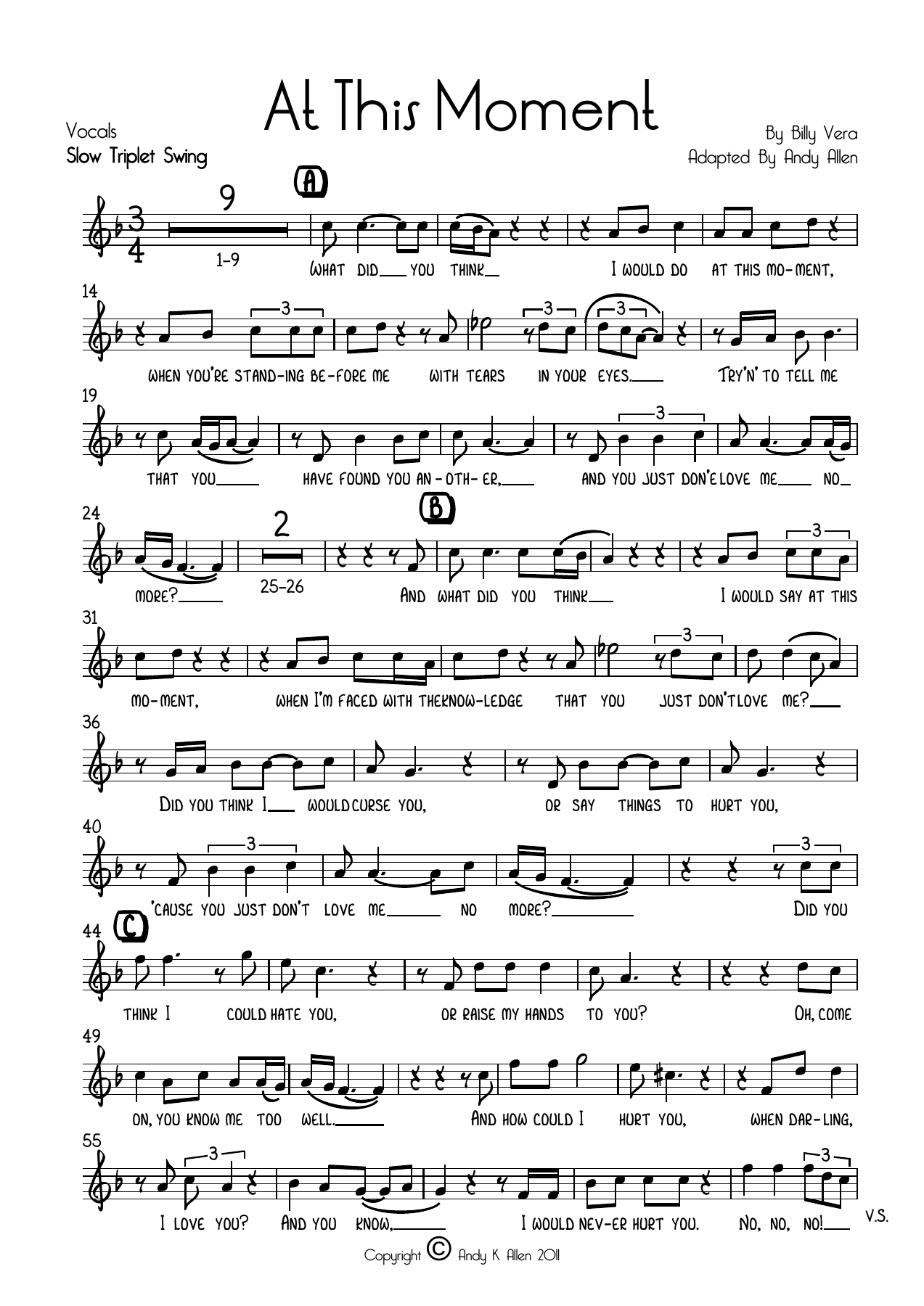 At This Moment Vocals — sheet music cover (first page)
