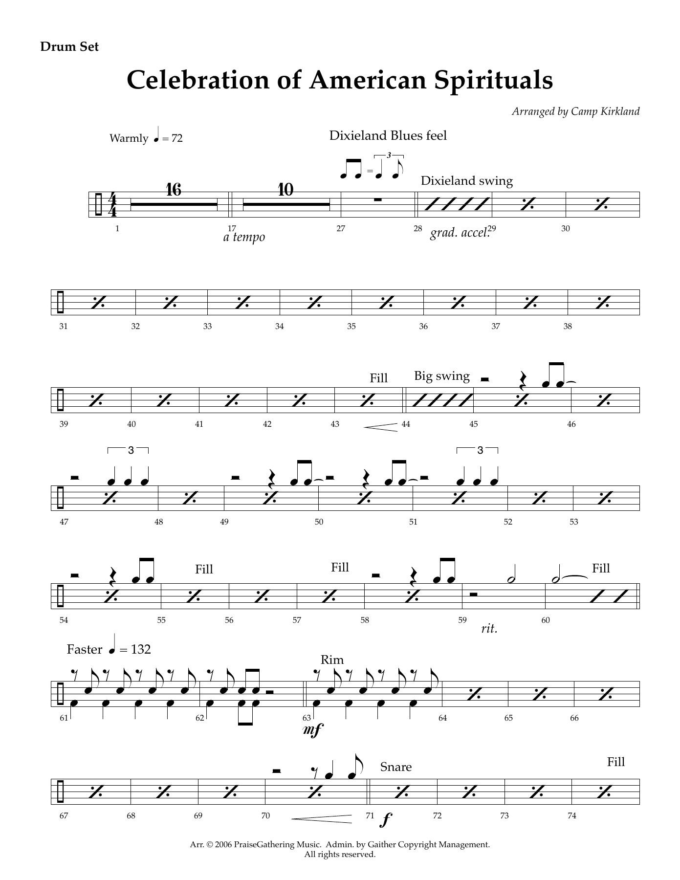 Drum Set — concert_band sheet music arranged by Celebration Of American Spirituals | Jazz Standard