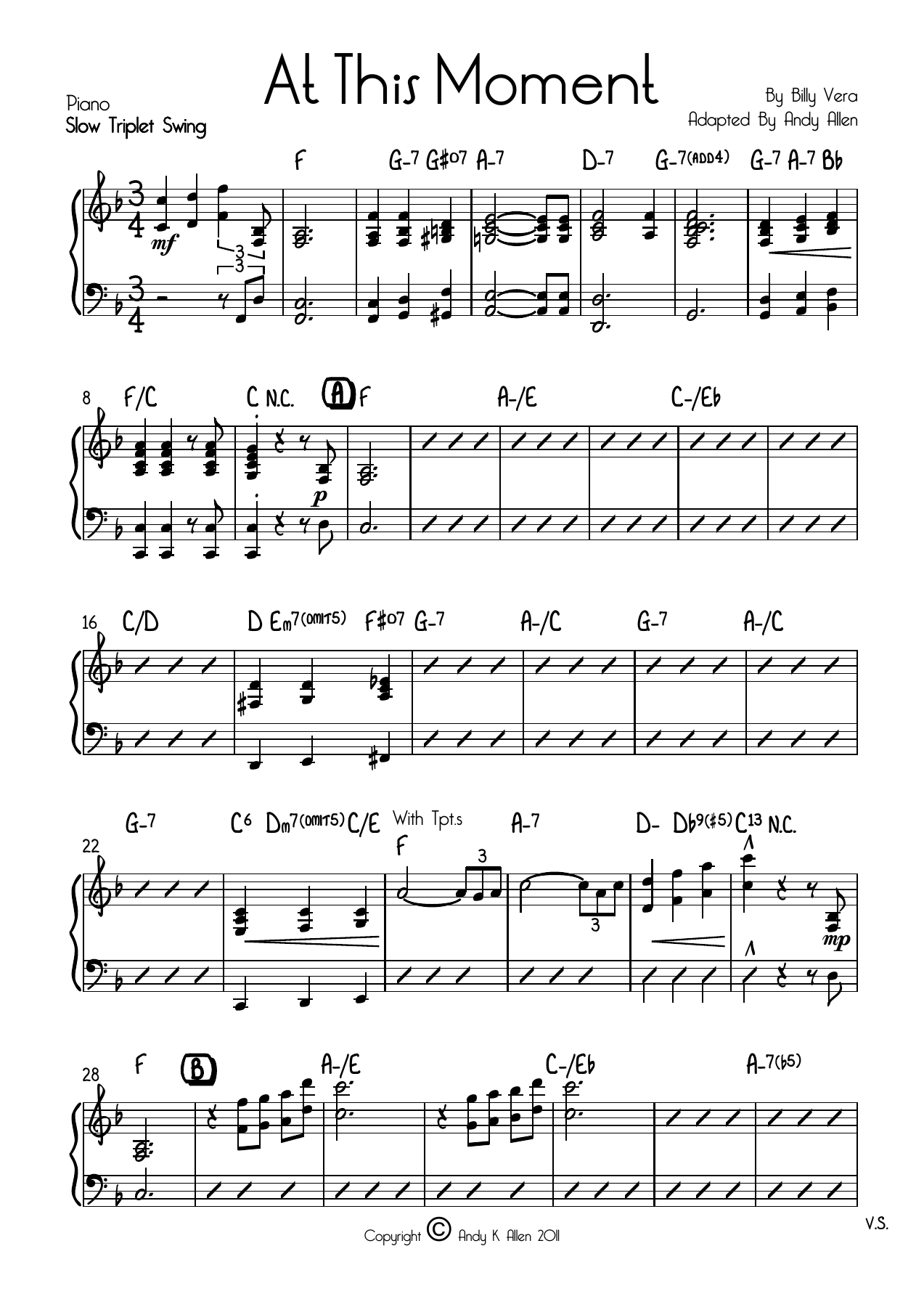 At This Moment Piano — big_band_vocal sheet music arranged by Andy Allen | Swing