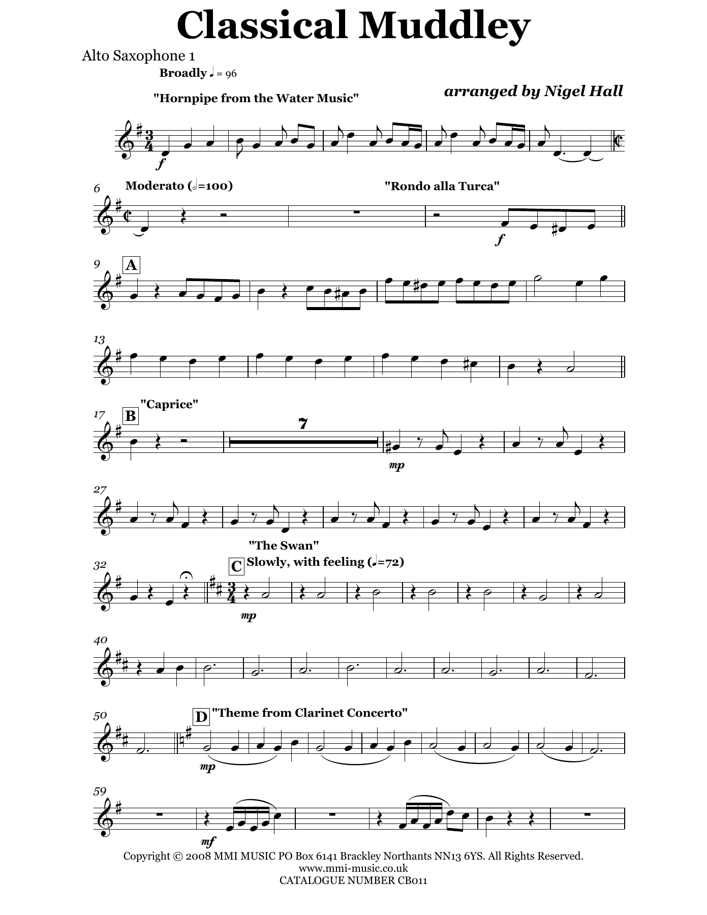 CB011ClassicalMuddley Alto Saxophone — concert_band sheet music arranged by Nigel Hall | Traditional