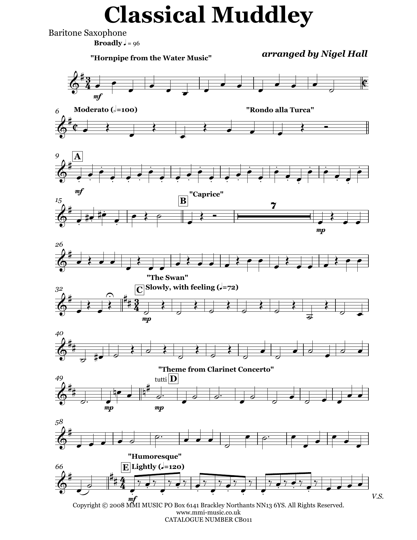 CB011ClassicalMuddley Baritone Saxophone — sheet music cover (first page)