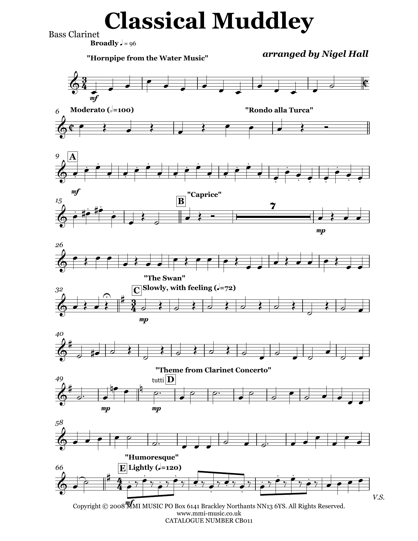 CB011ClassicalMuddley Bass Clarinet — sheet music cover (first page)