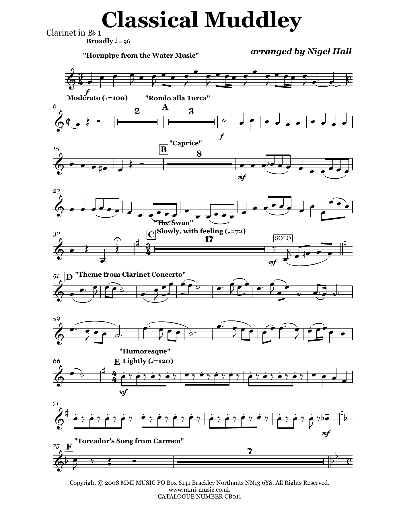CB011ClassicalMuddley Clarinet in Bb — sheet music cover (first page)