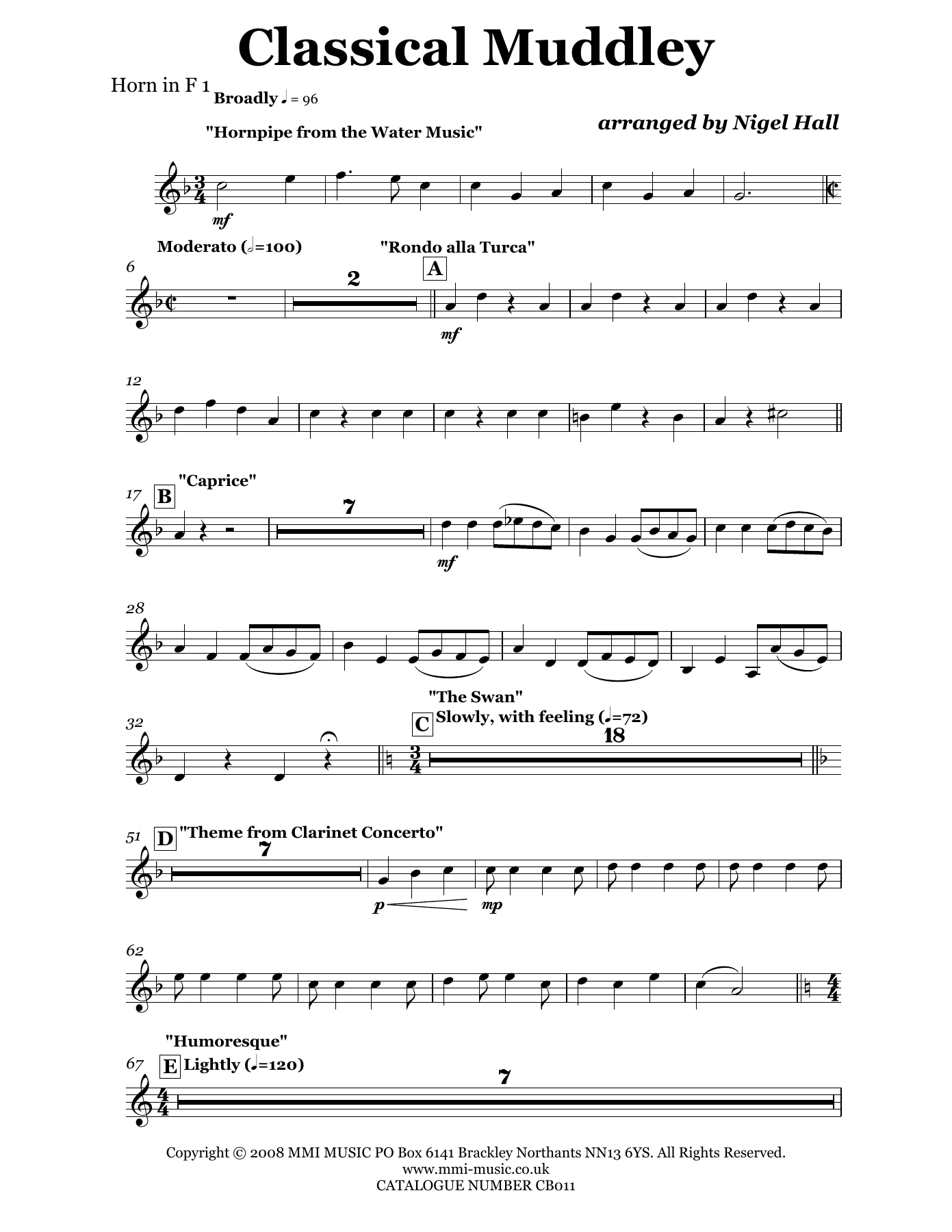 CB011ClassicalMuddley Horn in F — sheet music cover (first page)