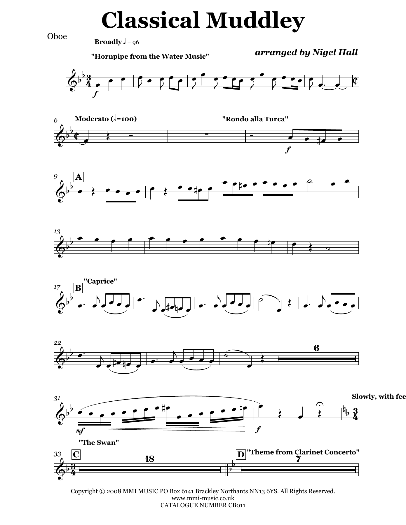 CB011ClassicalMuddley Oboe — sheet music cover (first page)