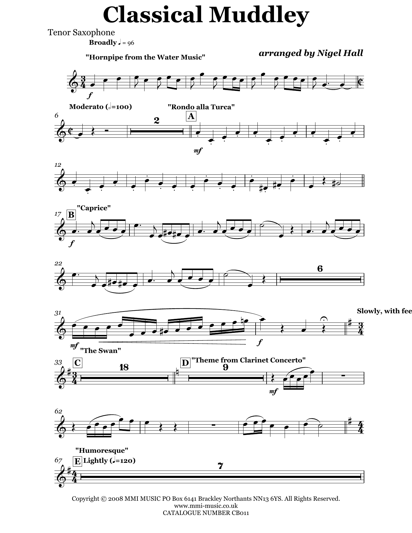 CB011ClassicalMuddley Tenor Saxophone — sheet music cover (first page)