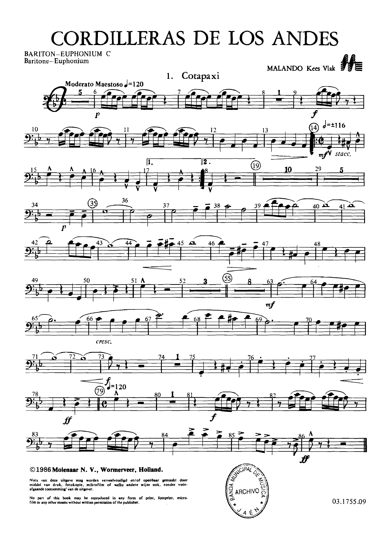 Cordilleras De Los Andes A. Malando — sheet music cover (first page)