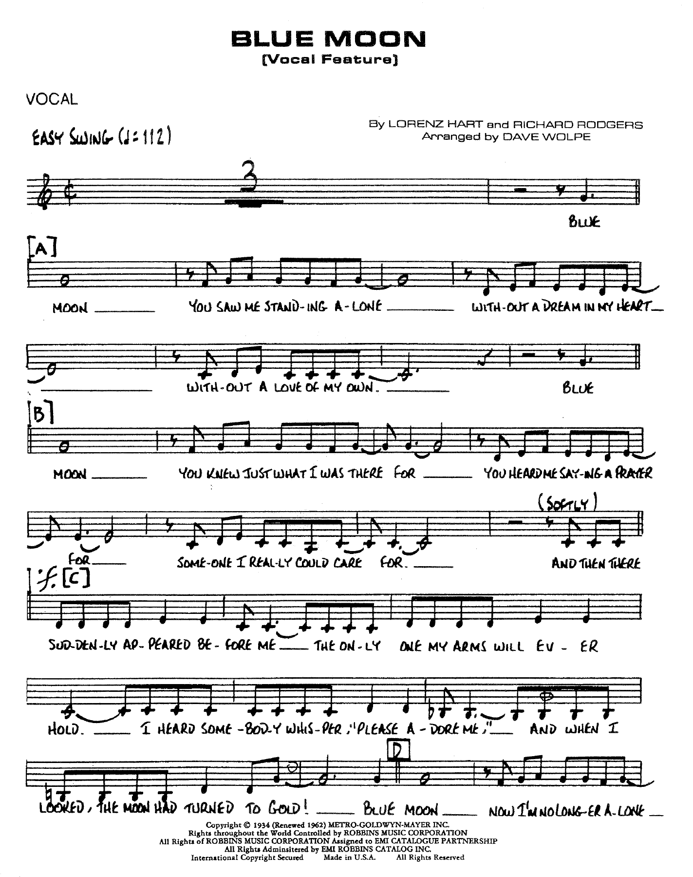 Blue Moon — sheet music cover (first page)