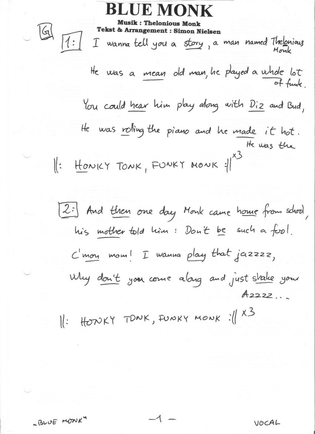 06 Blue Monk Vokal — sheet music cover (first page)