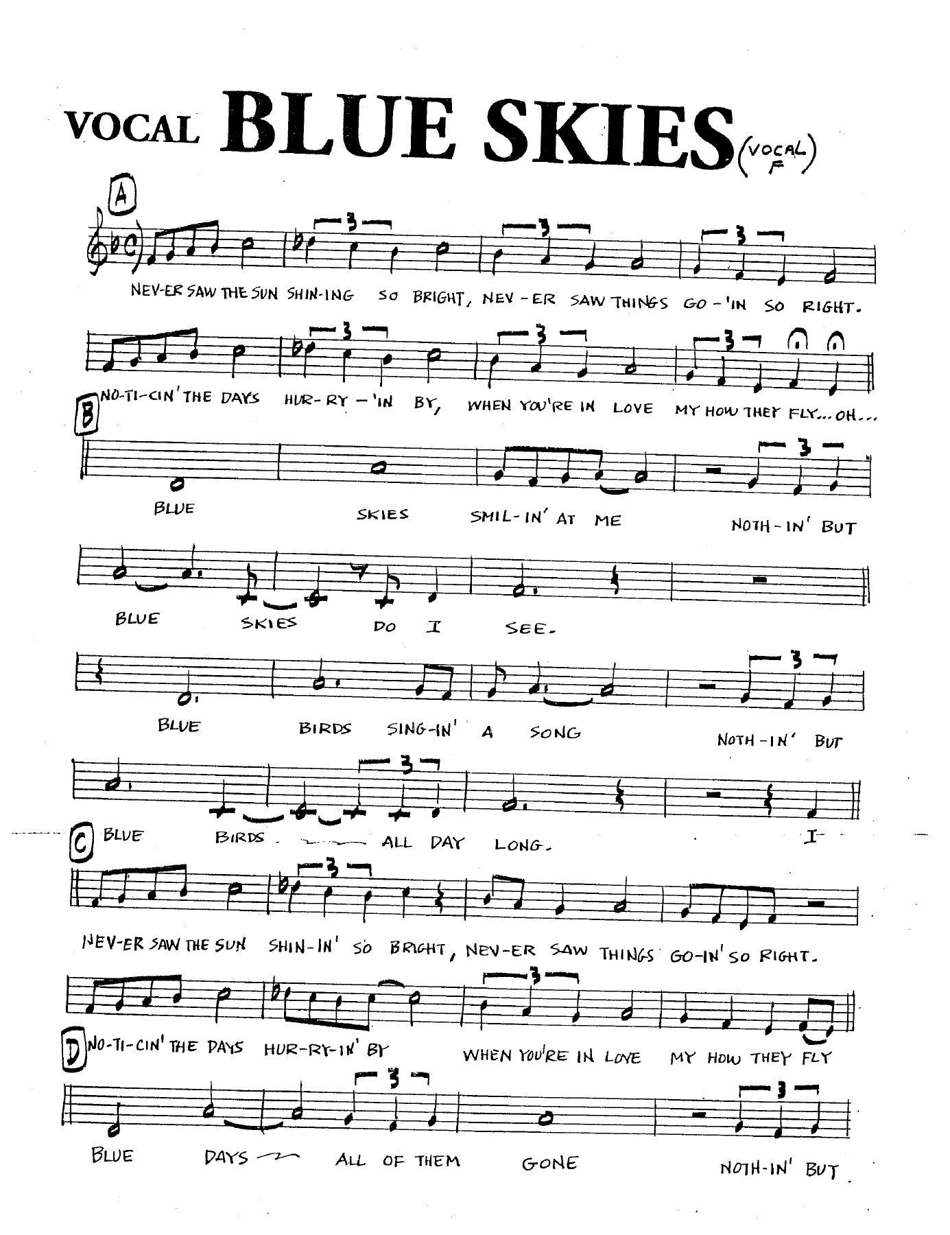 Blue Skies — sheet music cover (first page)