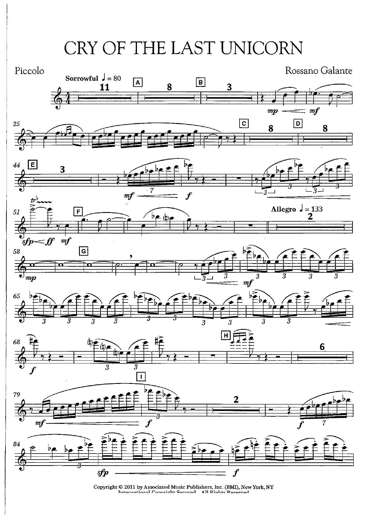 Cry Of The Last Unicorn — sheet music preview