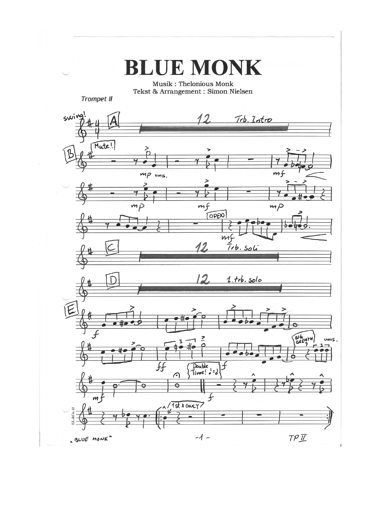 08 Blue Monk Trompet — sheet music cover (first page)