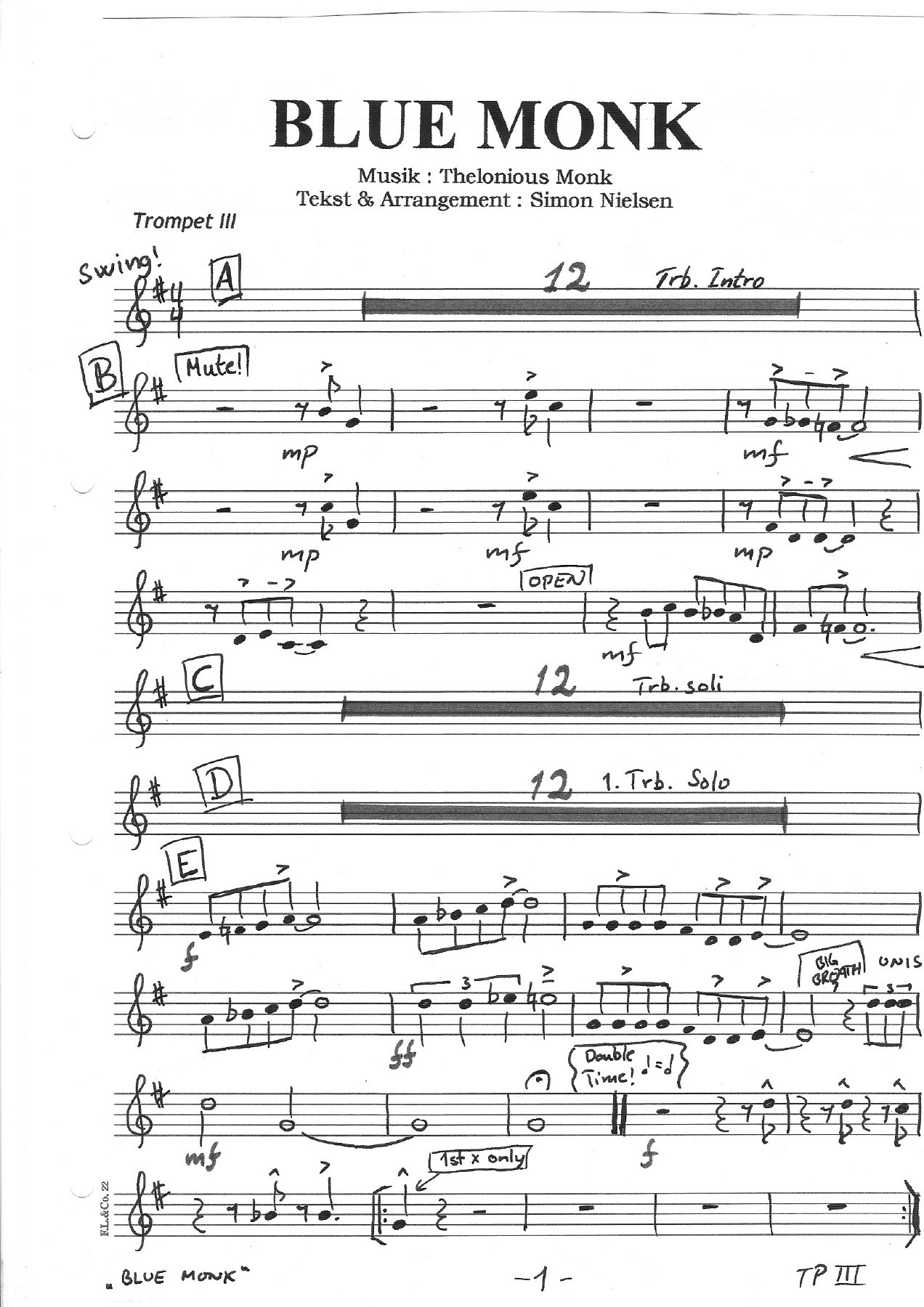09 Blue Monk Trompet — big_band_vocal sheet music arranged by Simon Nielsen | Blues