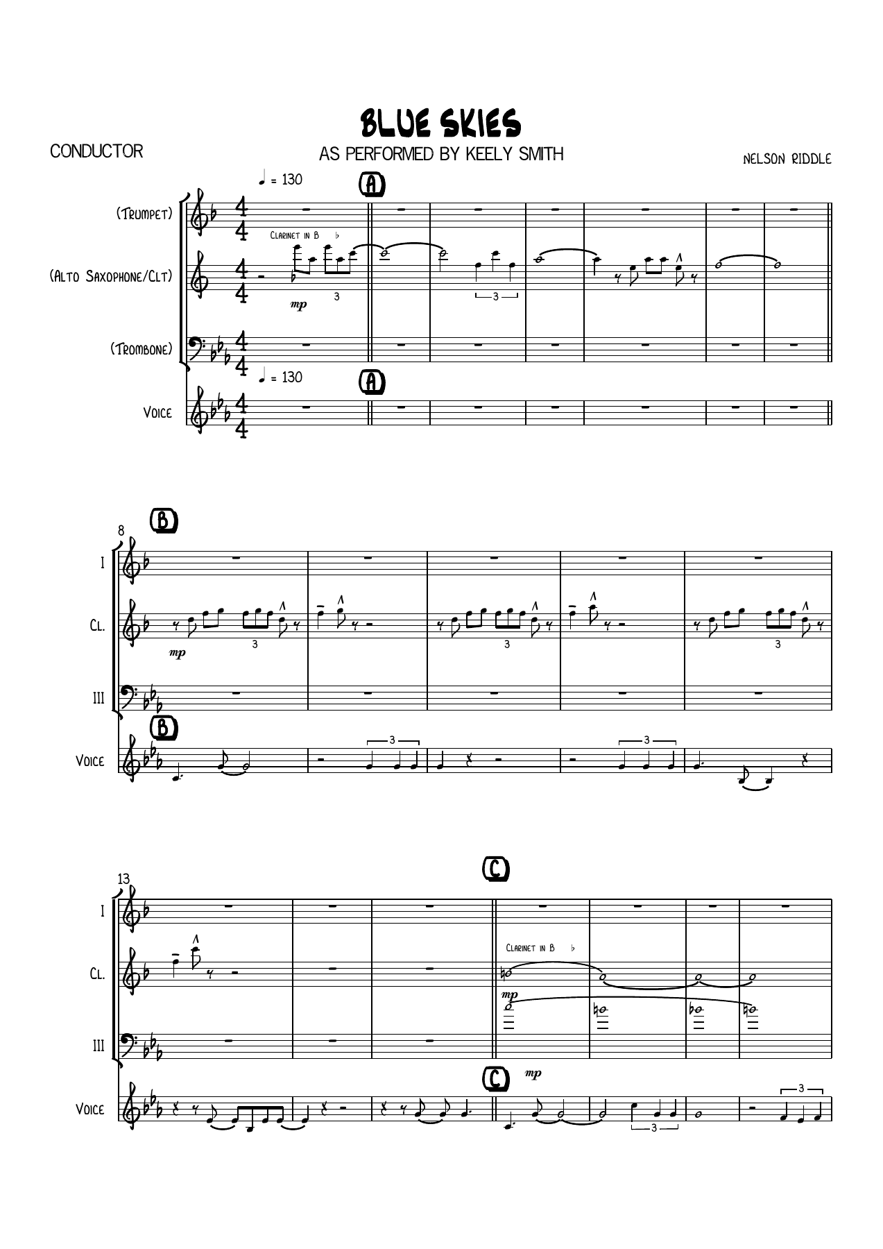 Blue Skies vocal Eb — sheet music cover (first page)