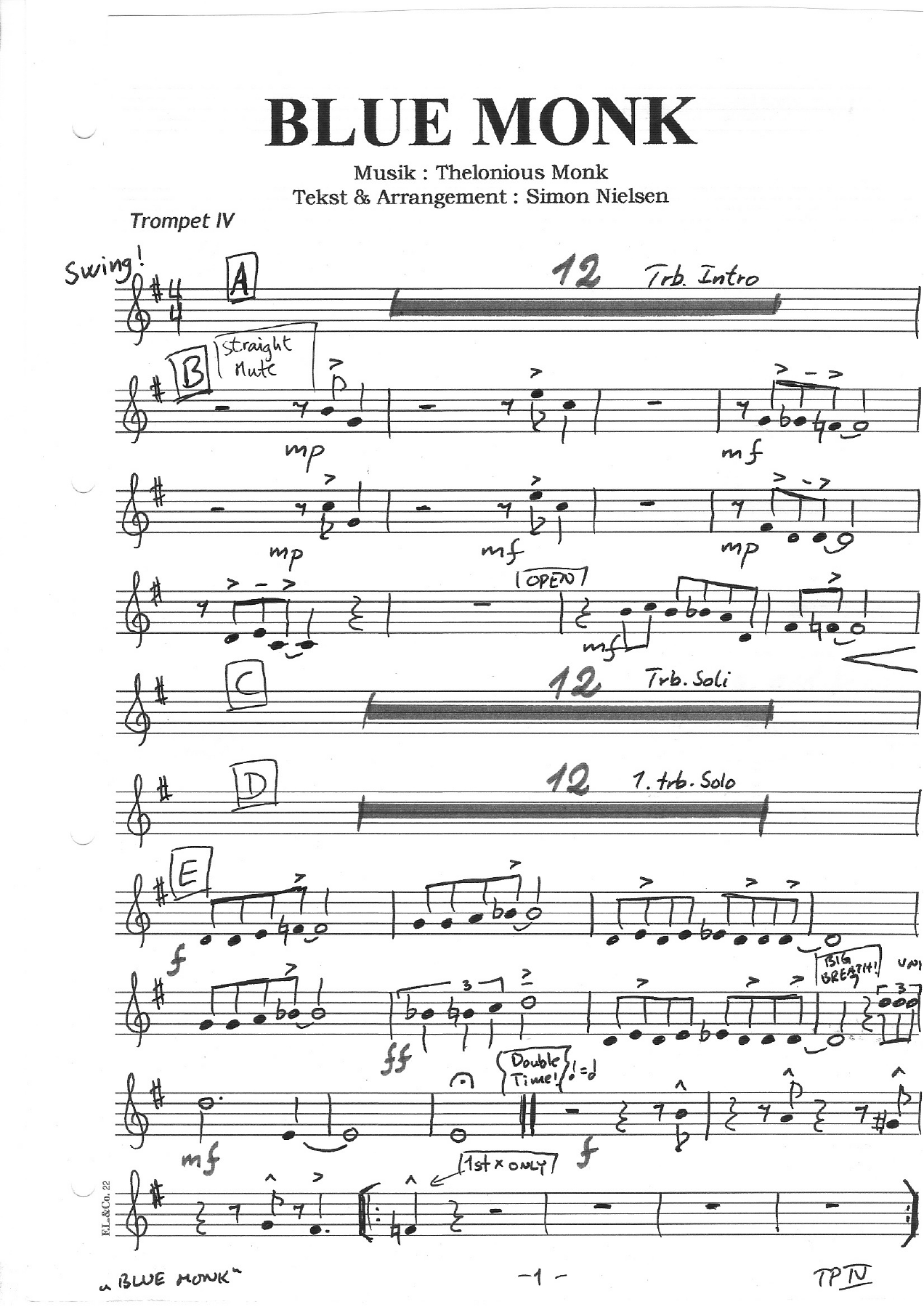 10 Blue Monk Trompet — sheet music cover (first page)