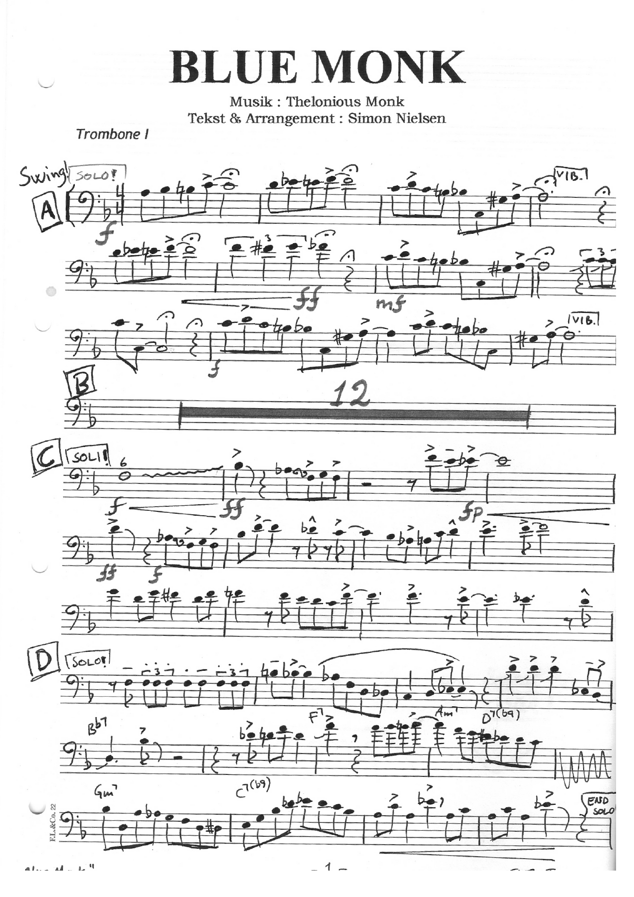 11 Blue Monk Trombone — sheet music cover (first page)