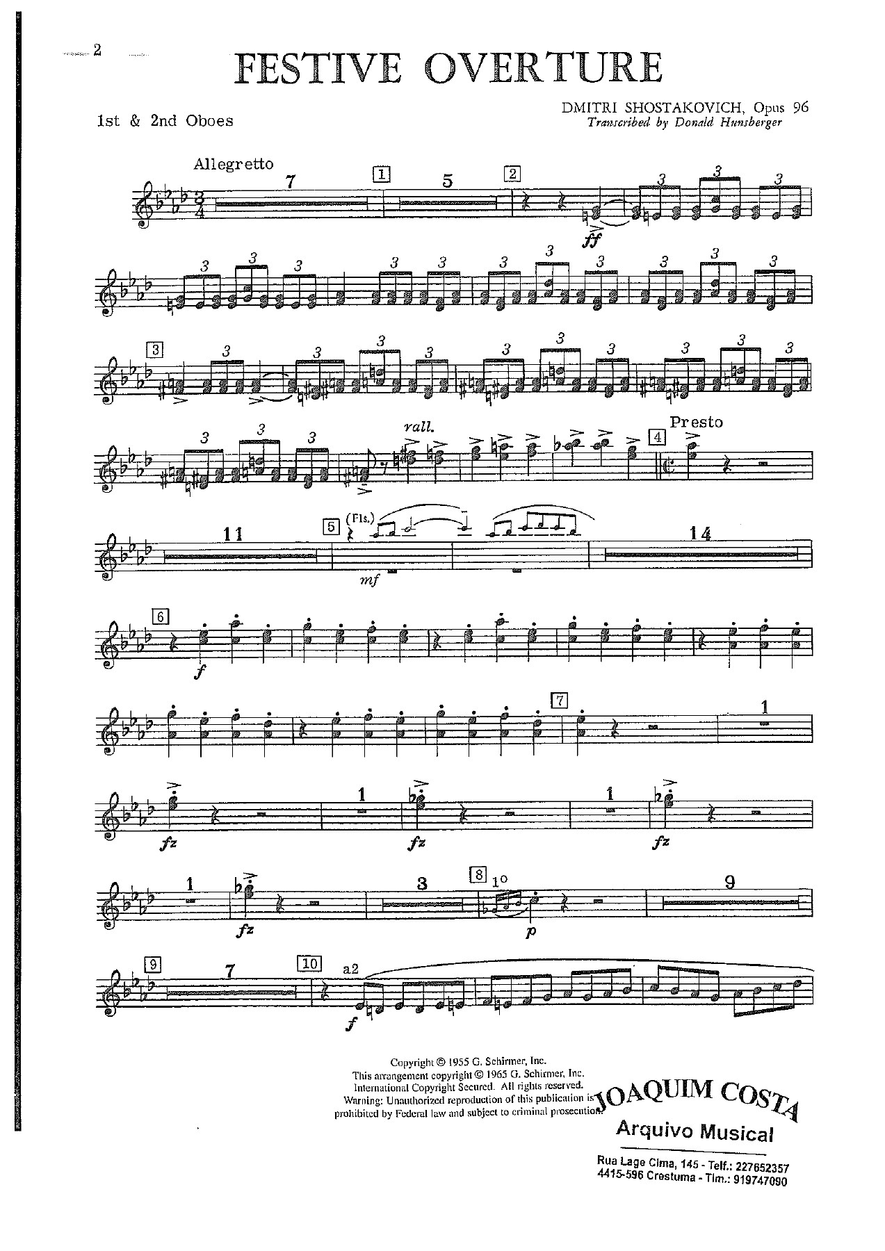 Festive Overture 05 Oboes — sheet music cover (first page)