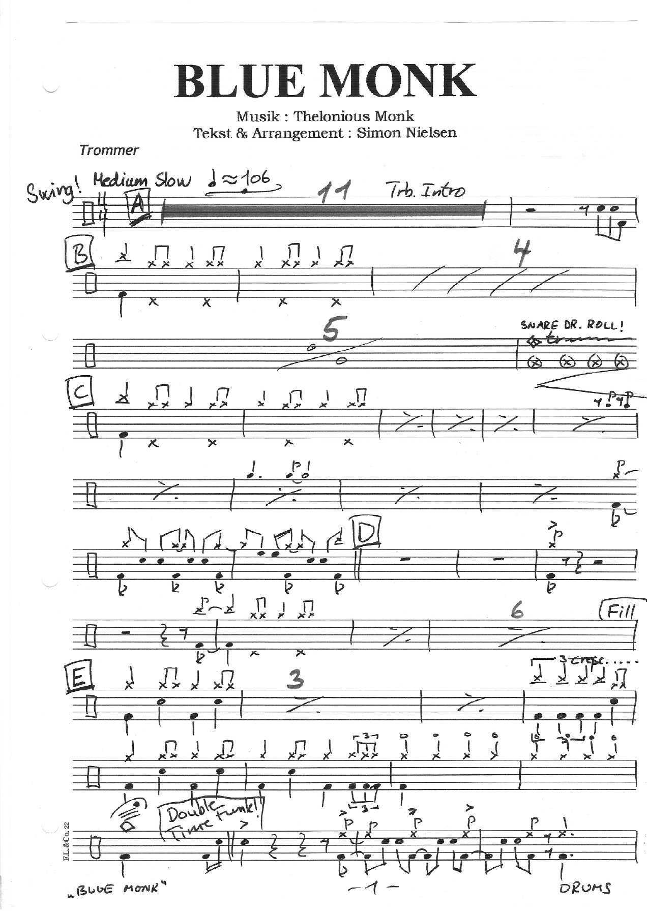 18 Blue Monk Trommer — sheet music cover (first page)