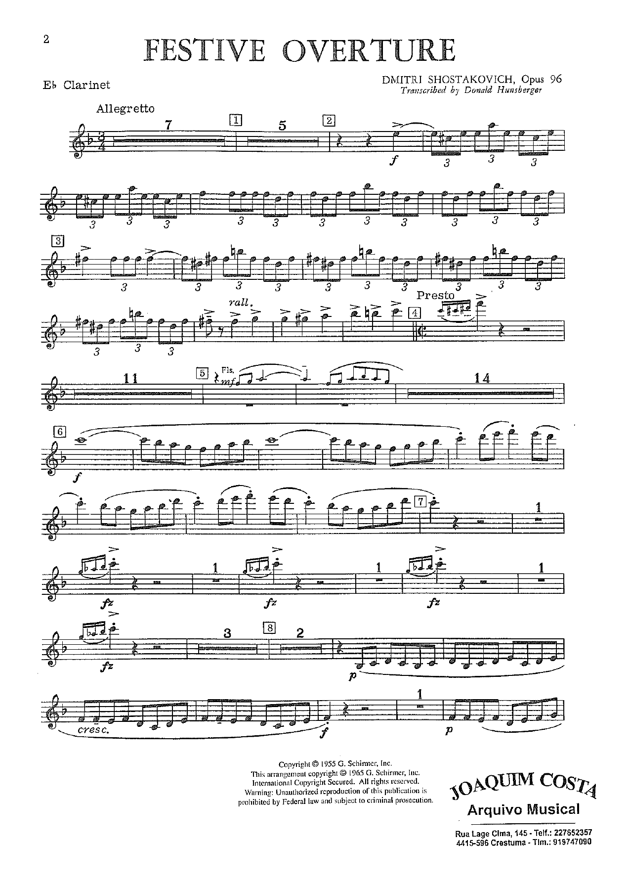 Festive Overture 07 Eb Cl — sheet music cover (first page)