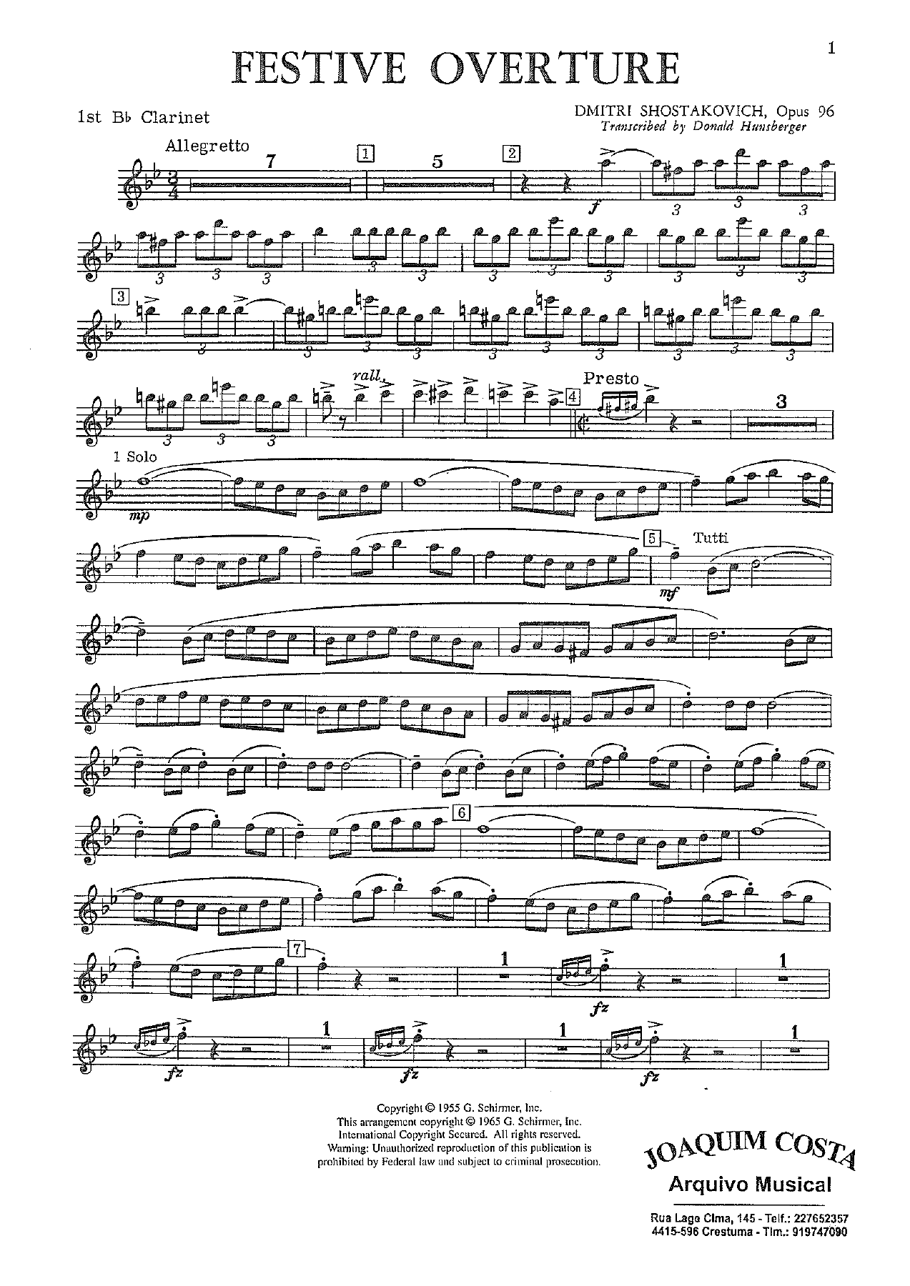 Festive Overture 08 Cl — sheet music cover (first page)