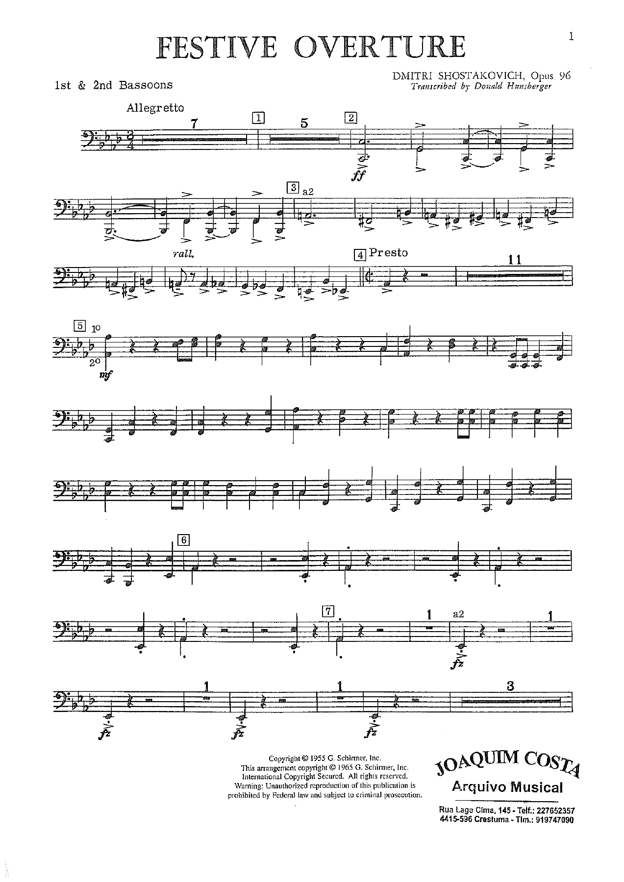 Festive Overture 14 Bassoons — sheet music cover (first page)