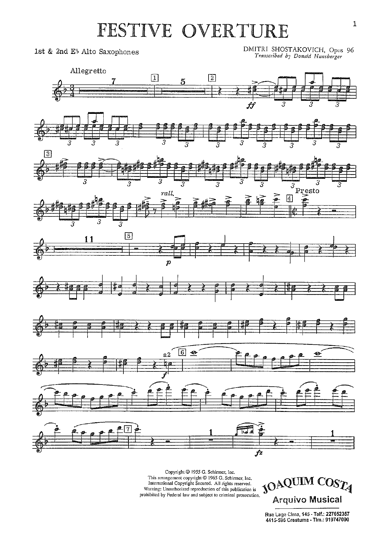 Festive Overture 15 A Sax — sheet music cover (first page)