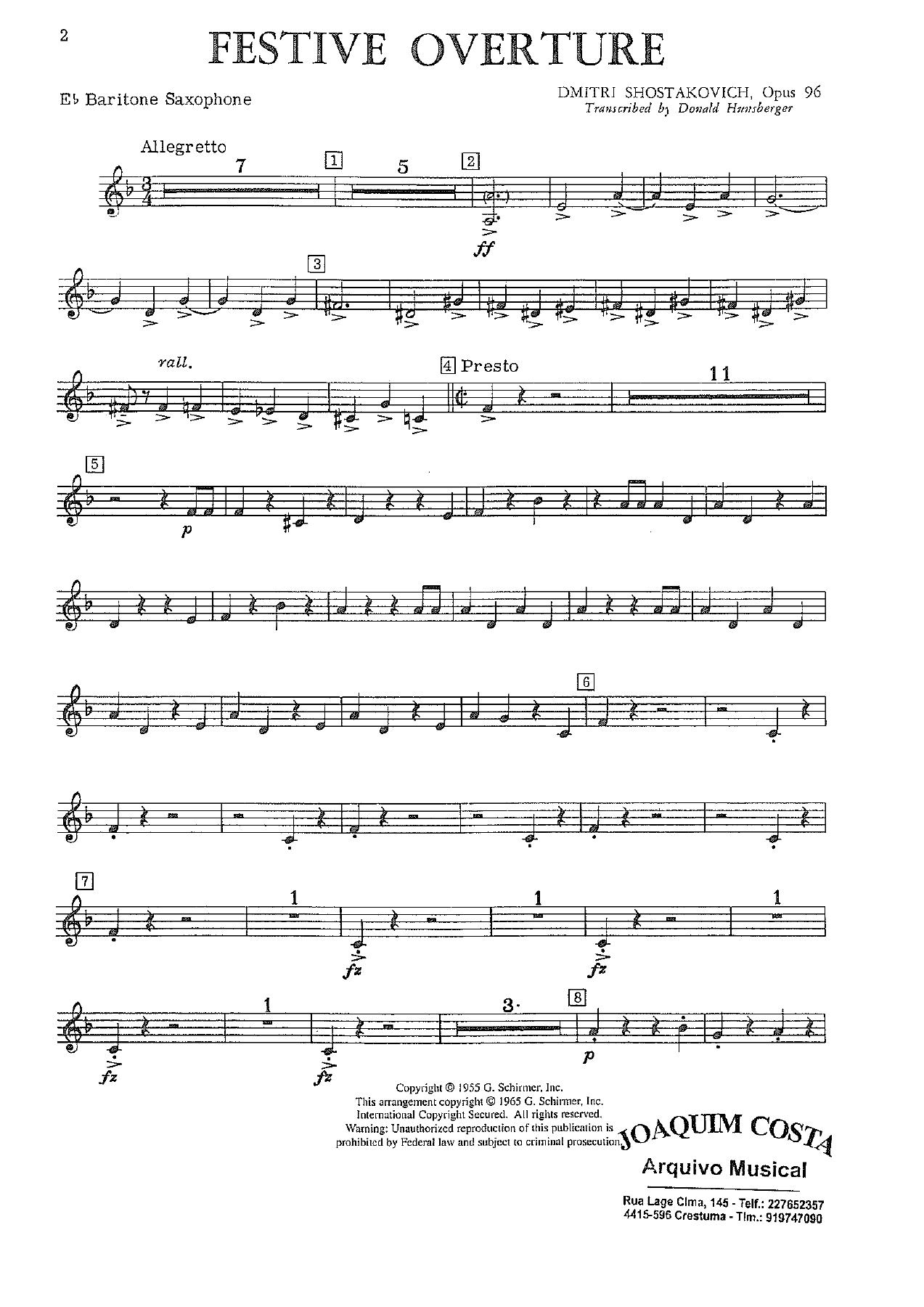 Festive Overture 17 B Sax — sheet music cover (first page)