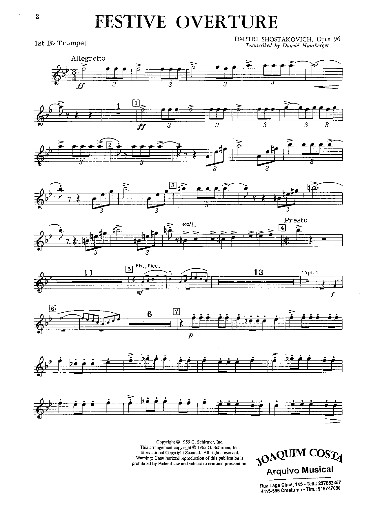 Festive Overture 18 Trumpet — sheet music cover (first page)
