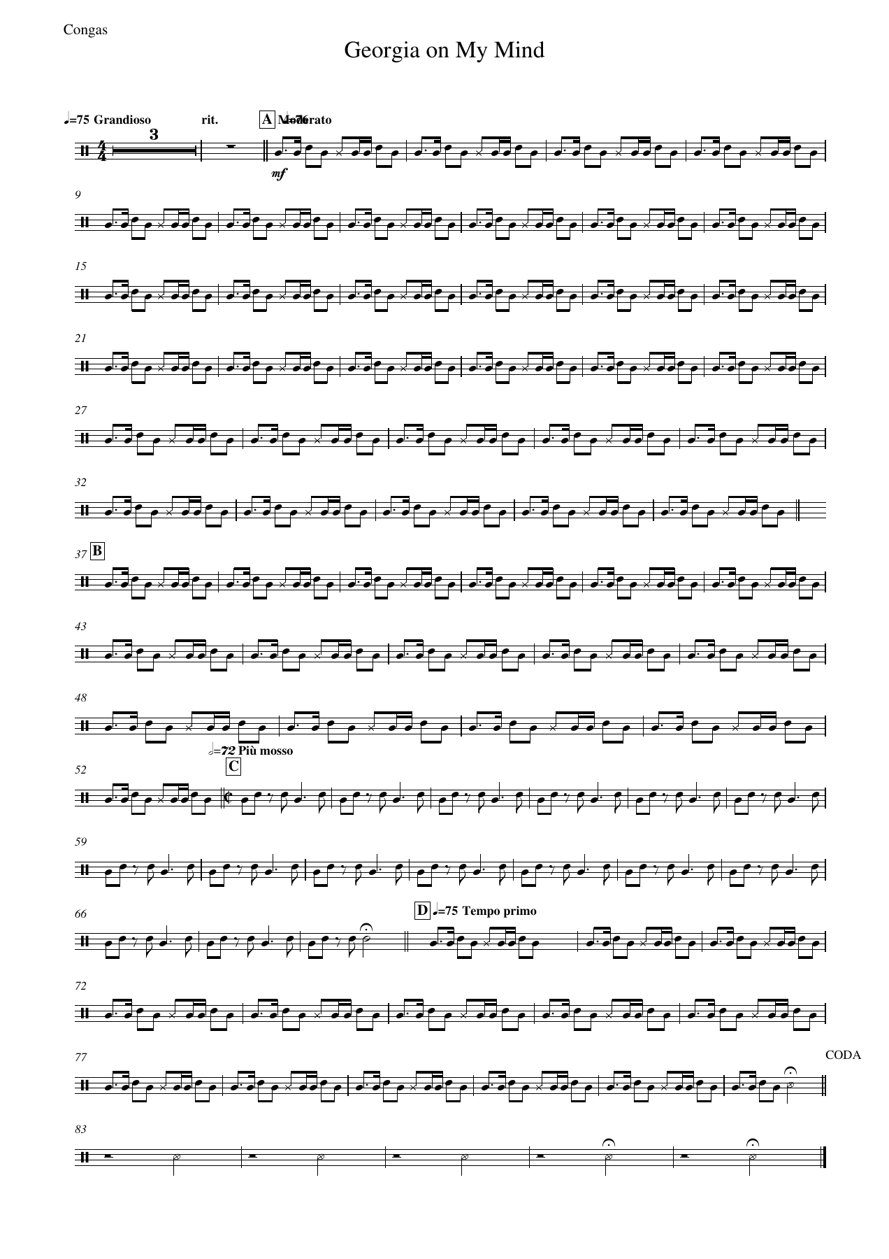 Georgia on My Mind Congas — sheet music cover (first page)