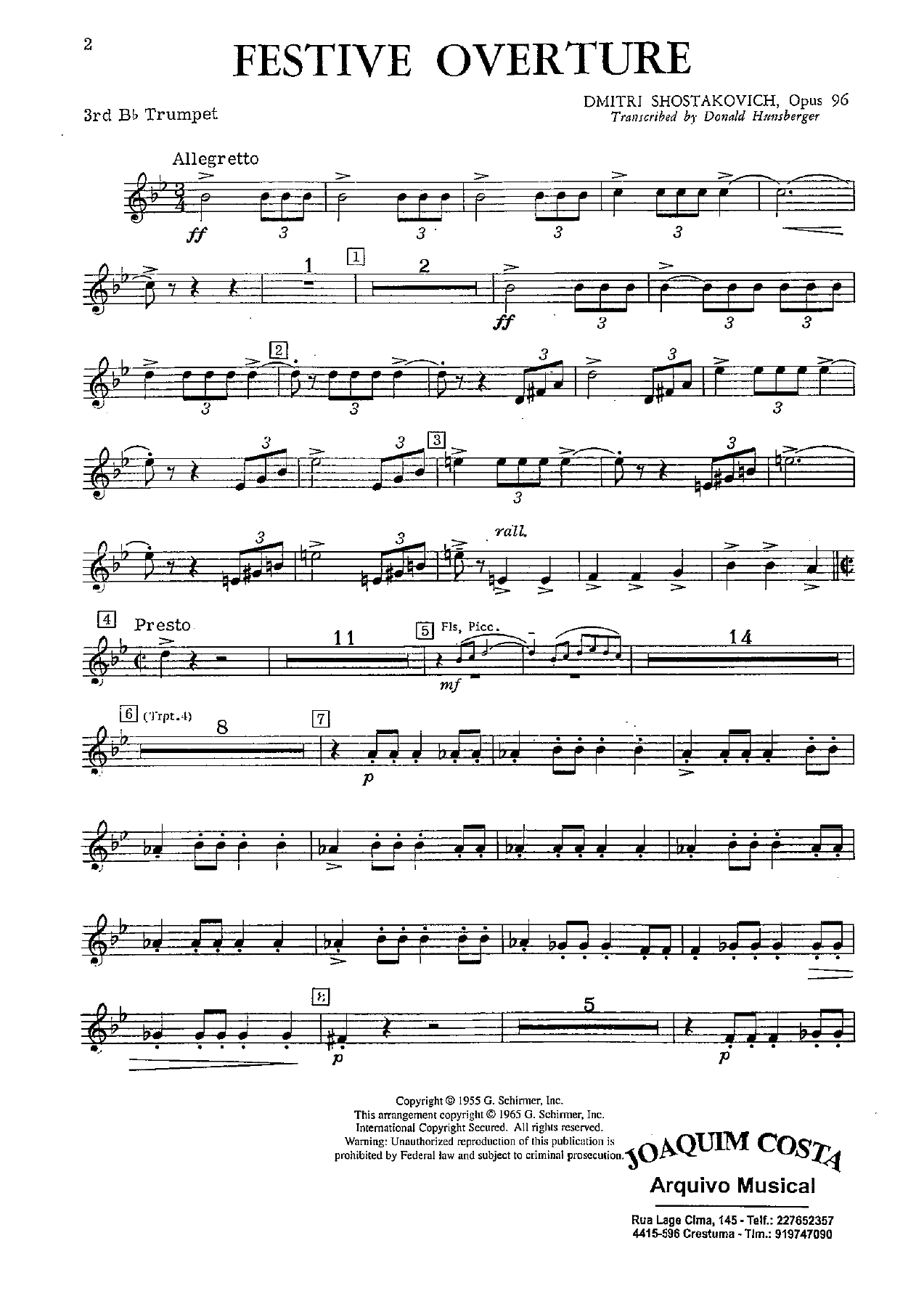 Festive Overture 20 Trumpet — sheet music preview