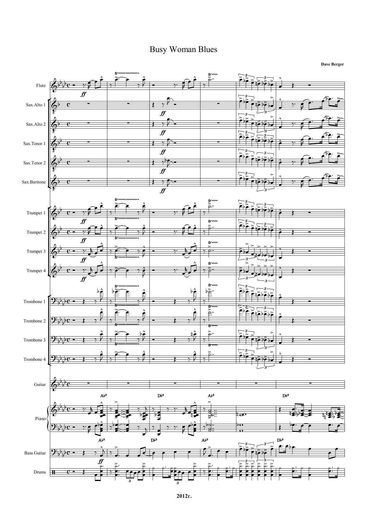 Busy Woman Blues — sheet music cover (first page)