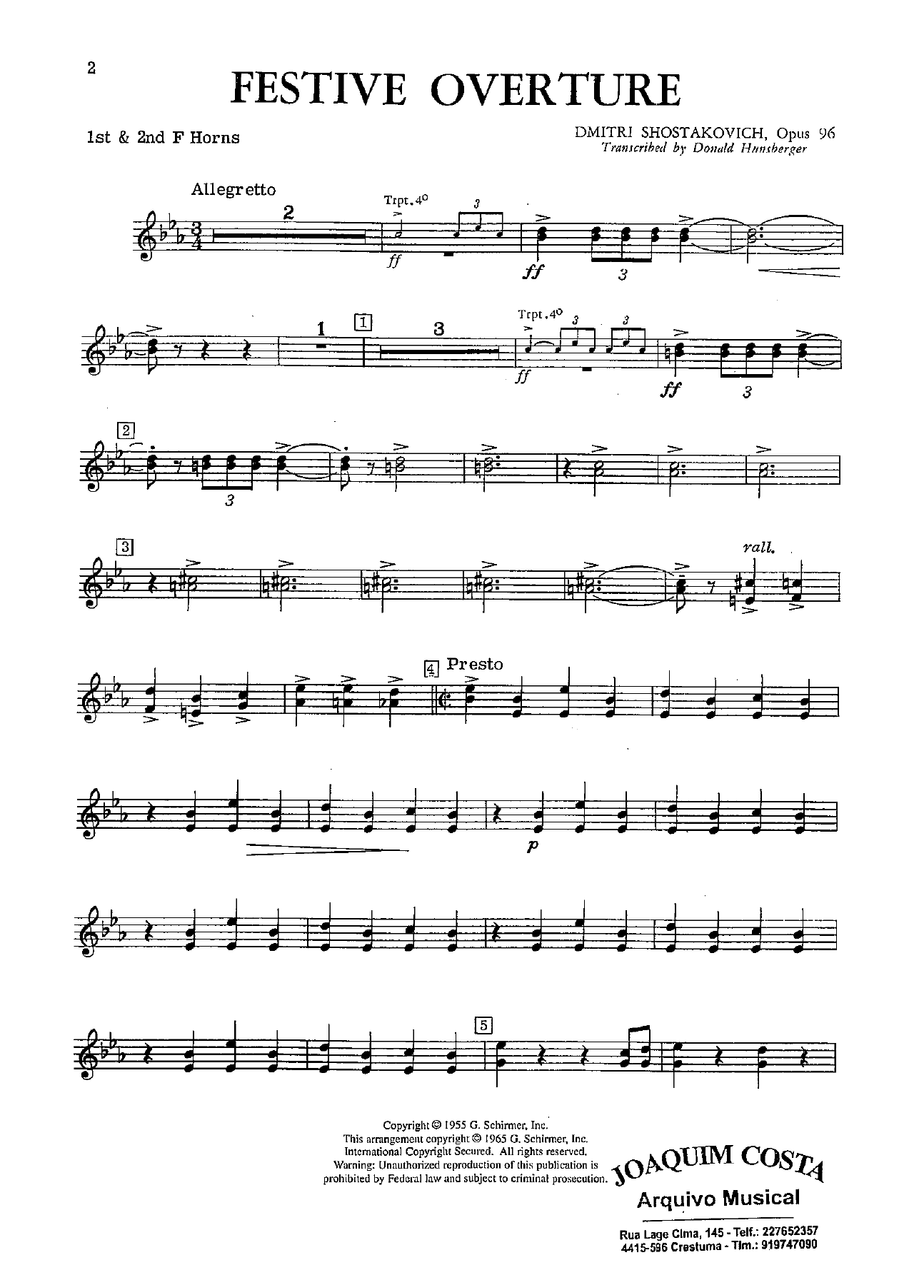 Festive Overture 22 F Hn 1 & — sheet music cover (first page)