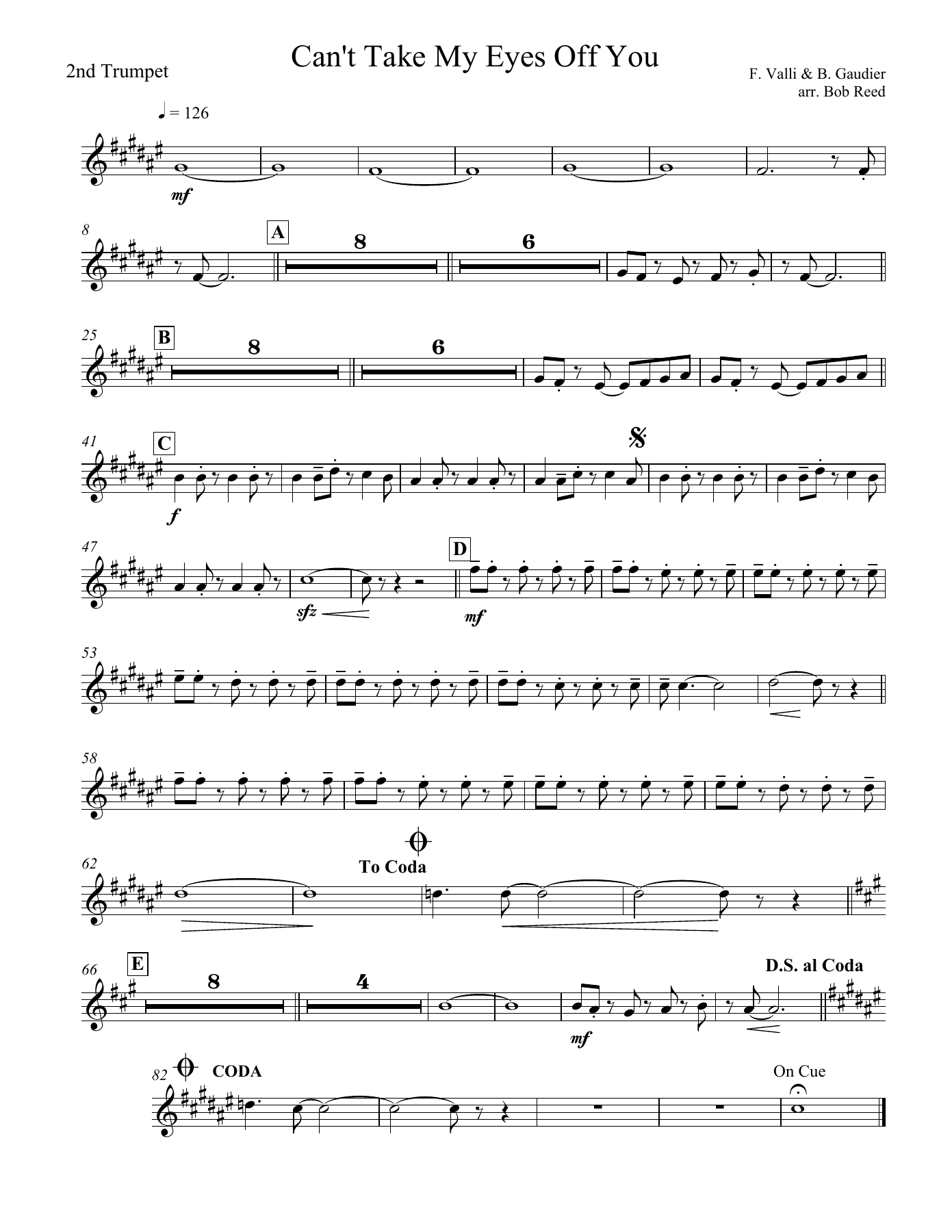 Can Take My Eyes Off You in E 2nd Trumpet — sheet music preview