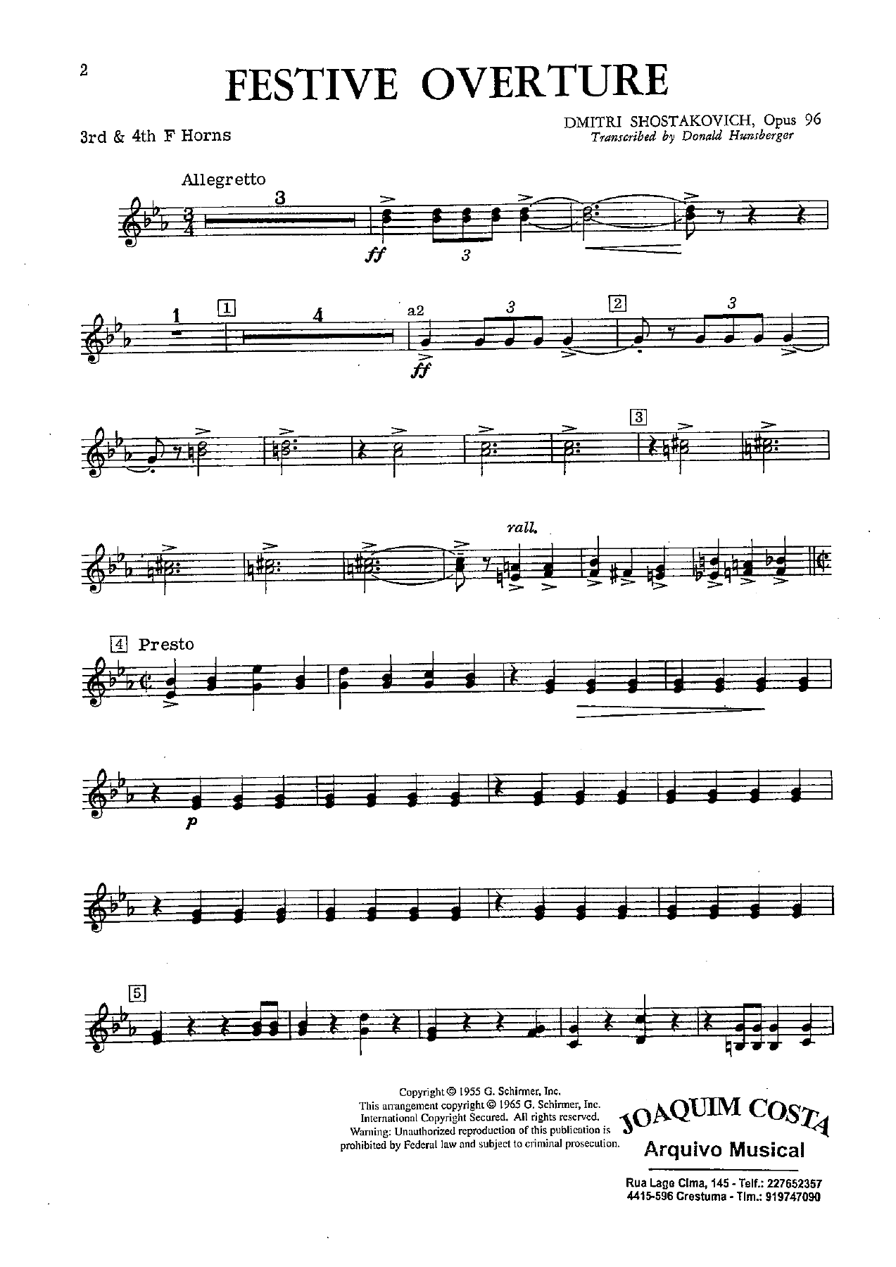 Festive Overture 23 F Hn 3 & — concert_band sheet music arranged by Donald Hunsberger | Traditional