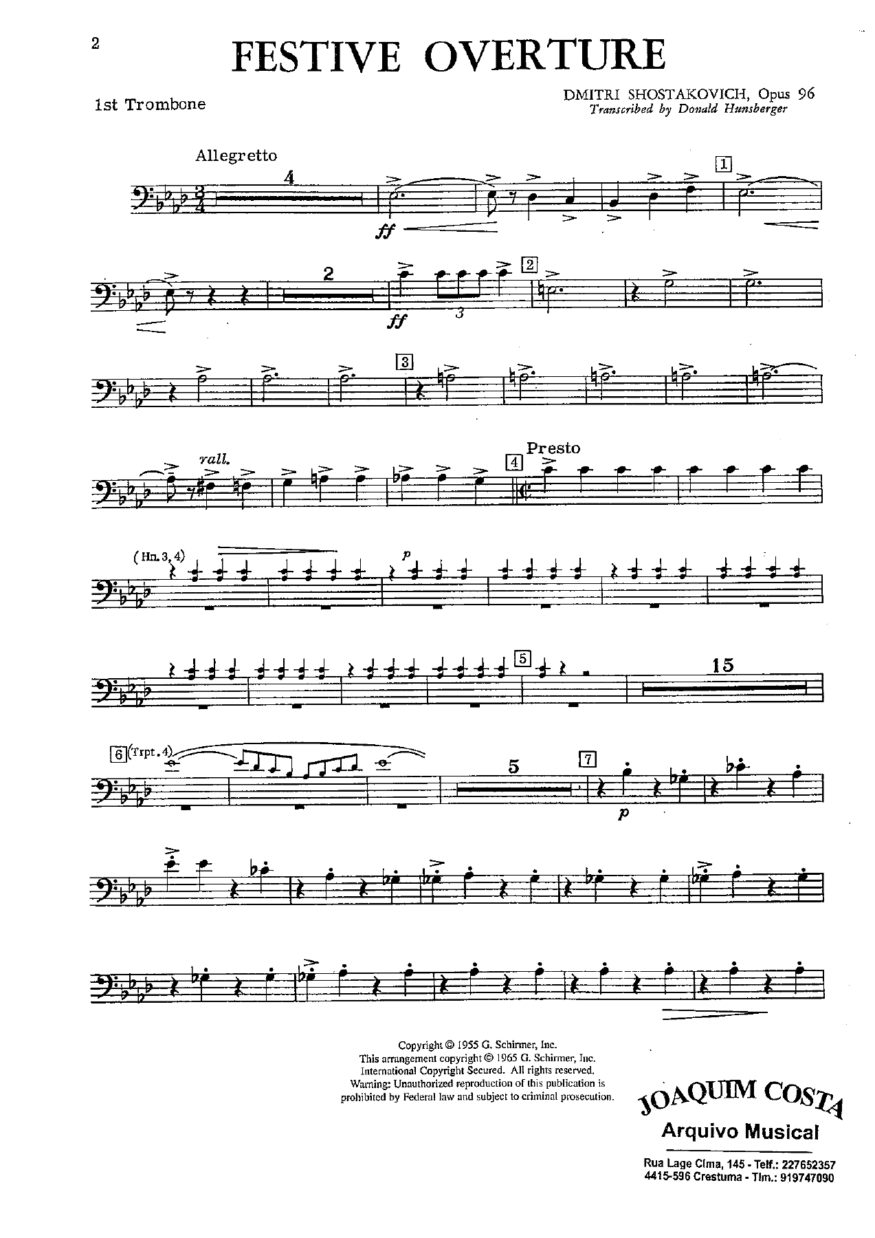 Festive Overture 24 Trombone — sheet music cover (first page)
