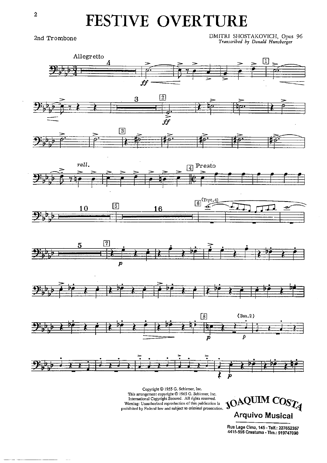 Festive Overture 25 Trombone — sheet music cover (first page)