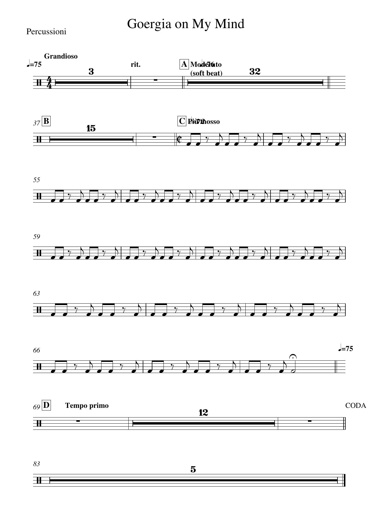Georgia on My Mind Percussioni — concert_band sheet music arranged by Mr. X | Jazz Standard