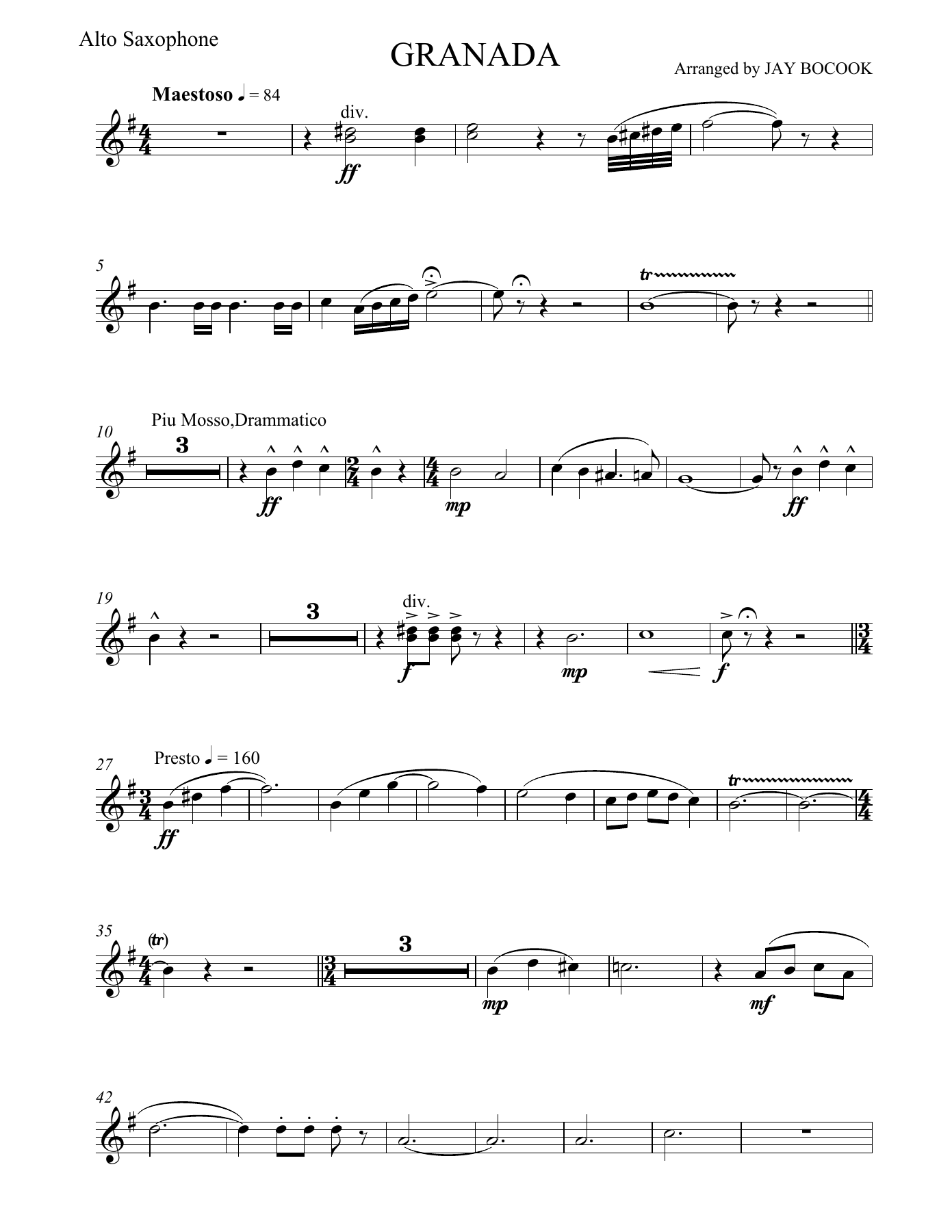 Granada Alto Saxophone — sheet music preview