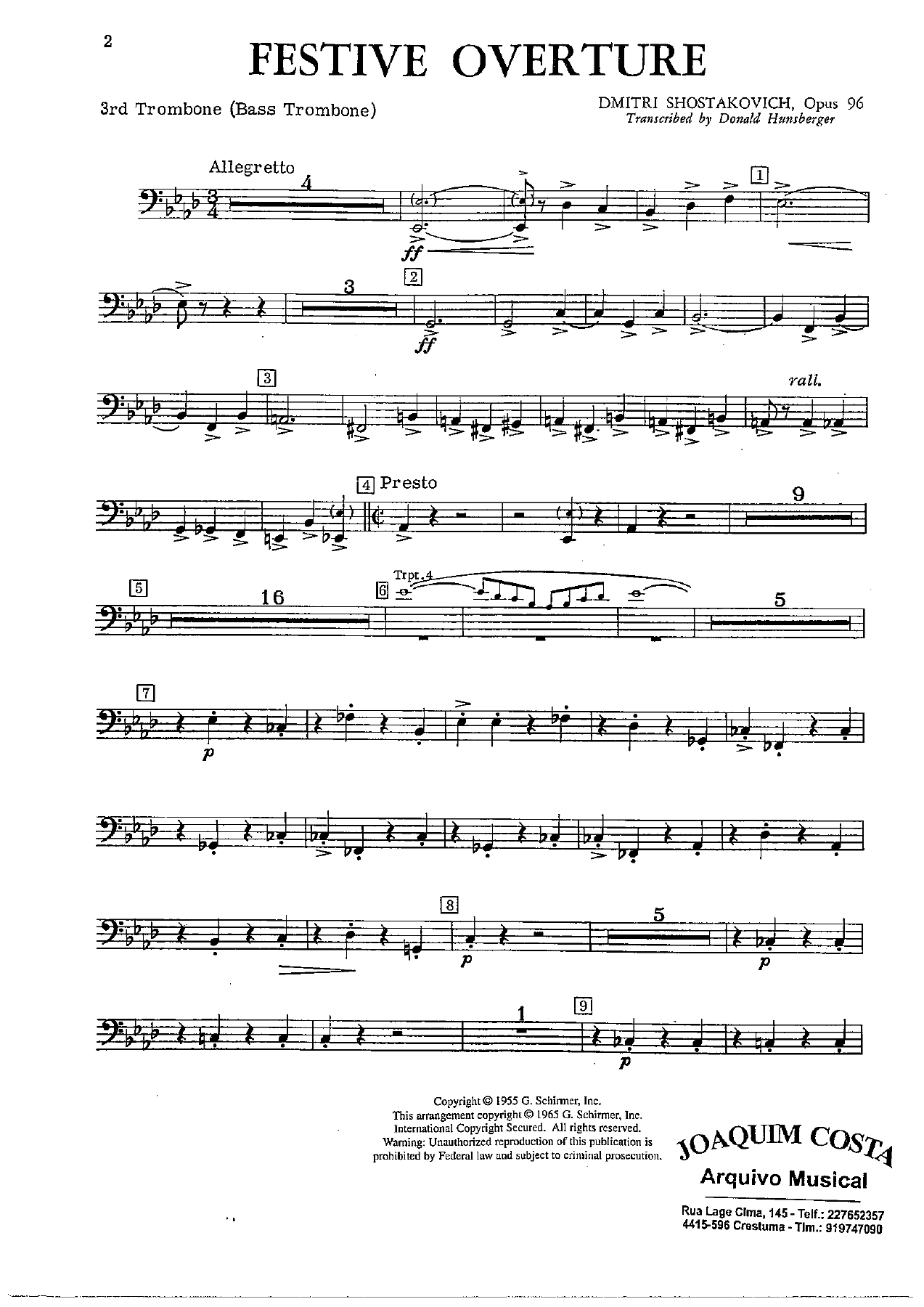 Festive Overture 26 Trombone — sheet music cover (first page)