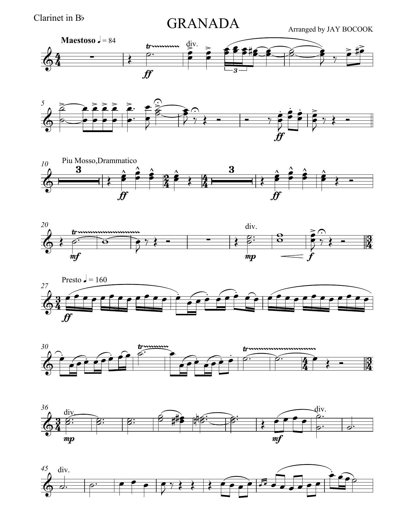 Granada Clarinet in Bb — sheet music preview