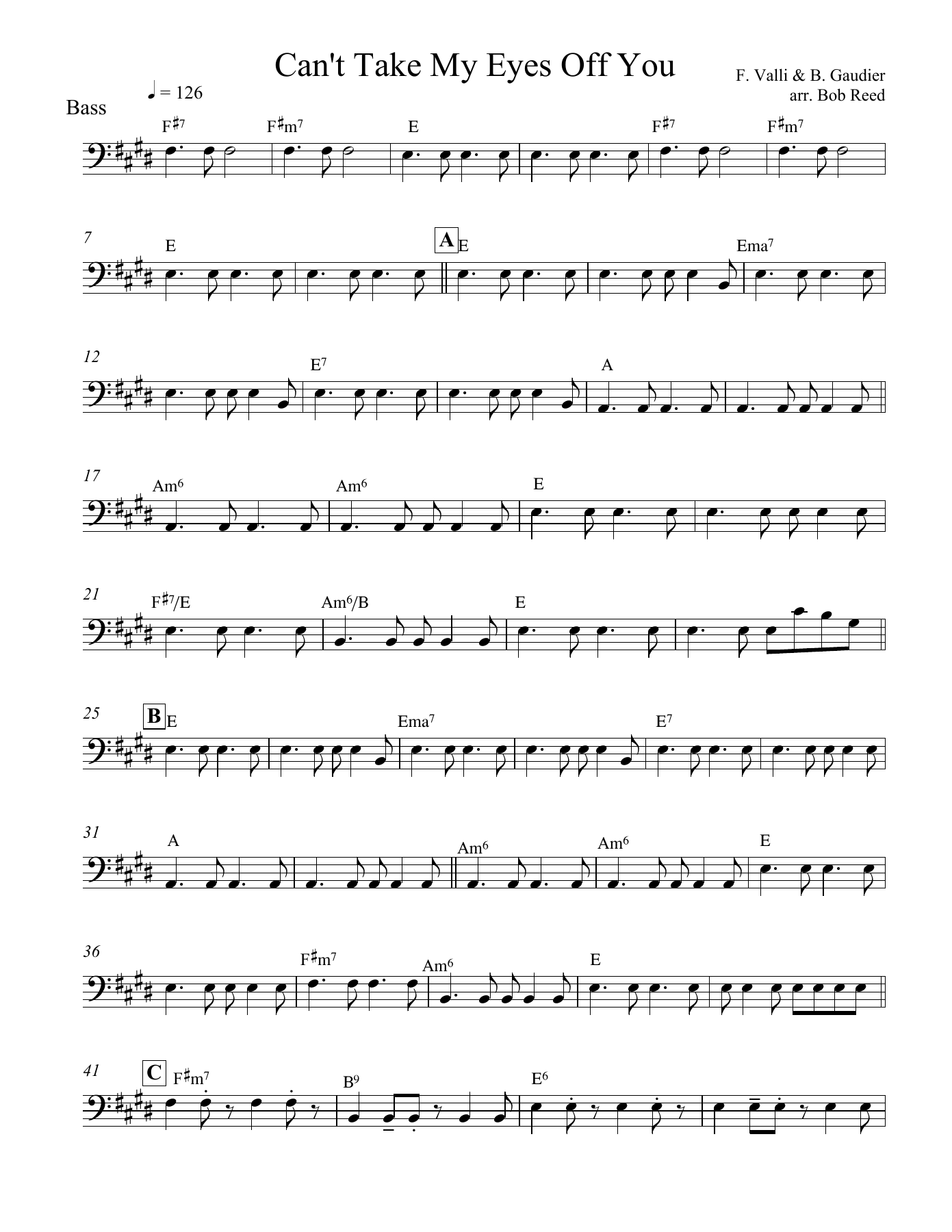 Can Take My Eyes Off You in E Bass — page 1