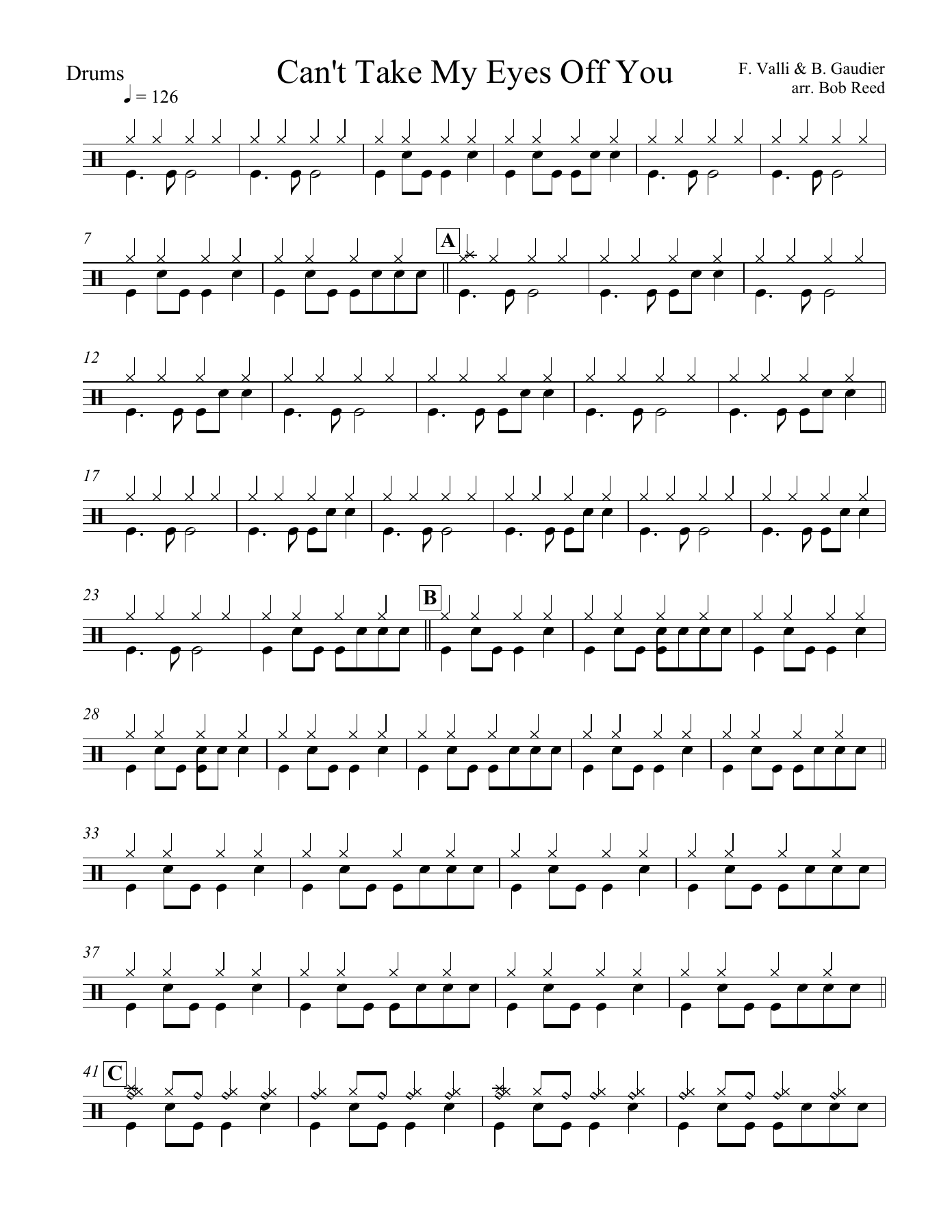 Can Take My Eyes Off You in E Drums — big_band_vocal sheet music arranged by Bob Reed | Pop