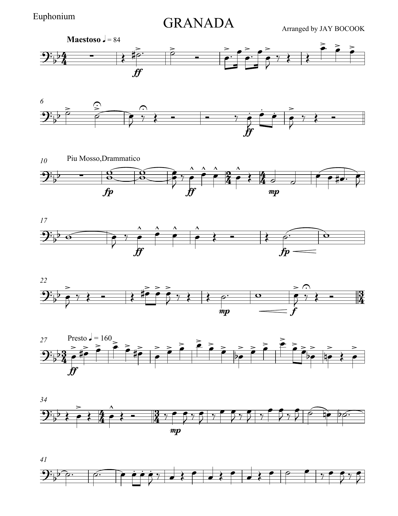 Granada Euphonium — concert_band sheet music arranged by JAY BOCOOK | Latin Jazz